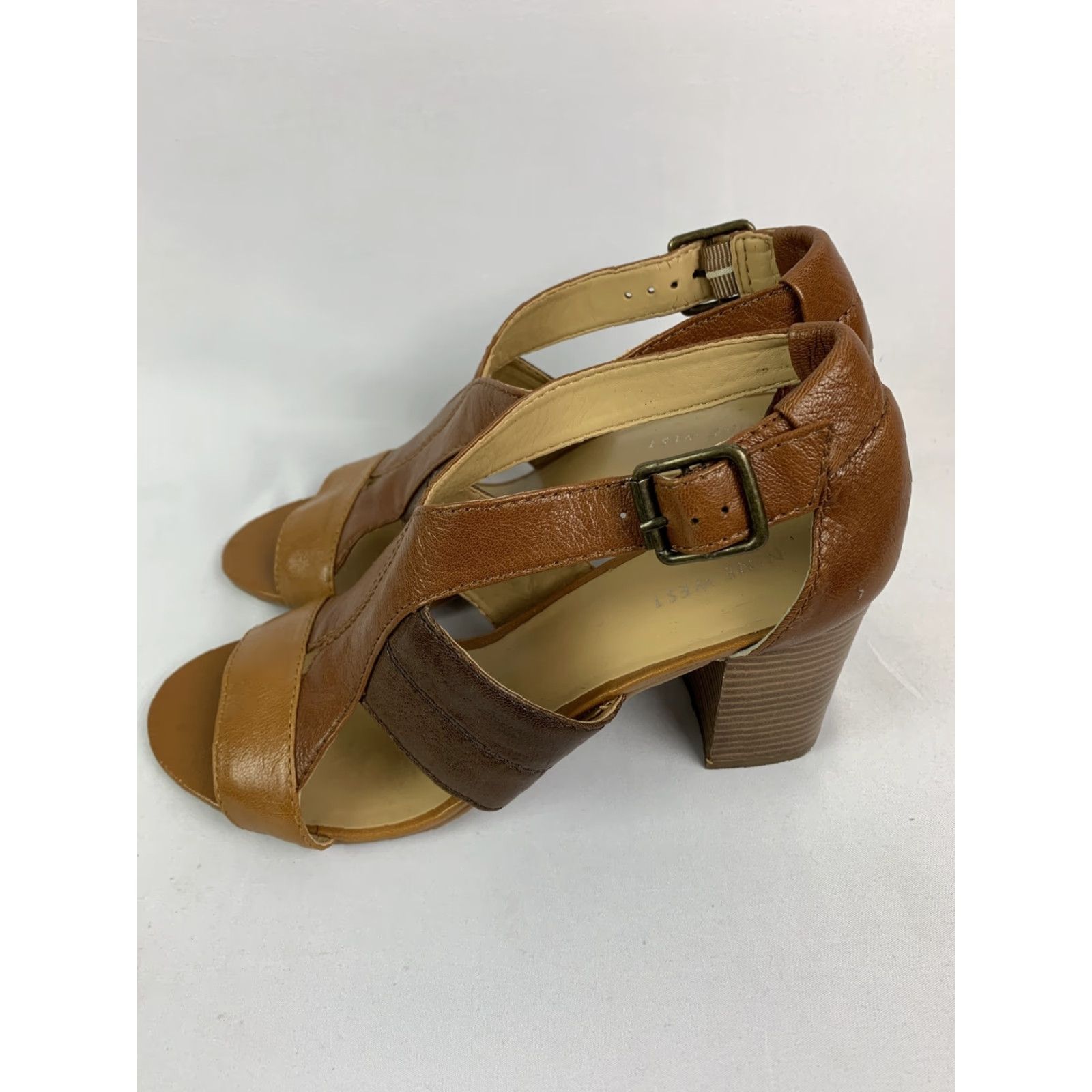Nine West VINTAGE Nine West 9M 3" Chunk Heel Sandal Brown Two Tone Ankle Strap Women's 7LYNN - good condition, lightly worn Size US 9 / IT 39 - 6 Thumbnail