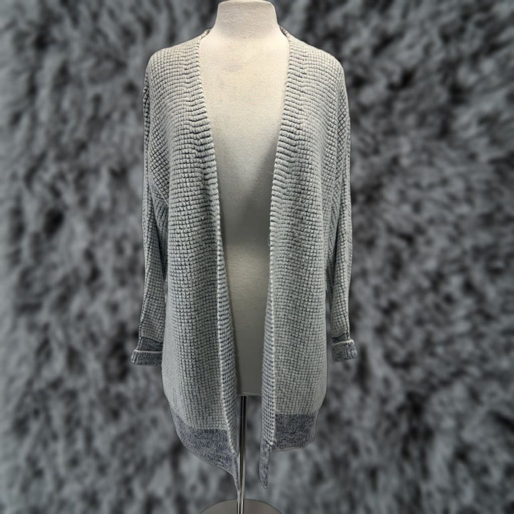 Soft Surroundings Soft Surroundings Cardigan Sweater L Women’s Gray Blue Caressa Grid Chunky Knit Rib Raglan Long Sleeve Lightweight Casual Office Fall Spring Winter Size L / US 10 / IT 46 - 1 Thumbnail