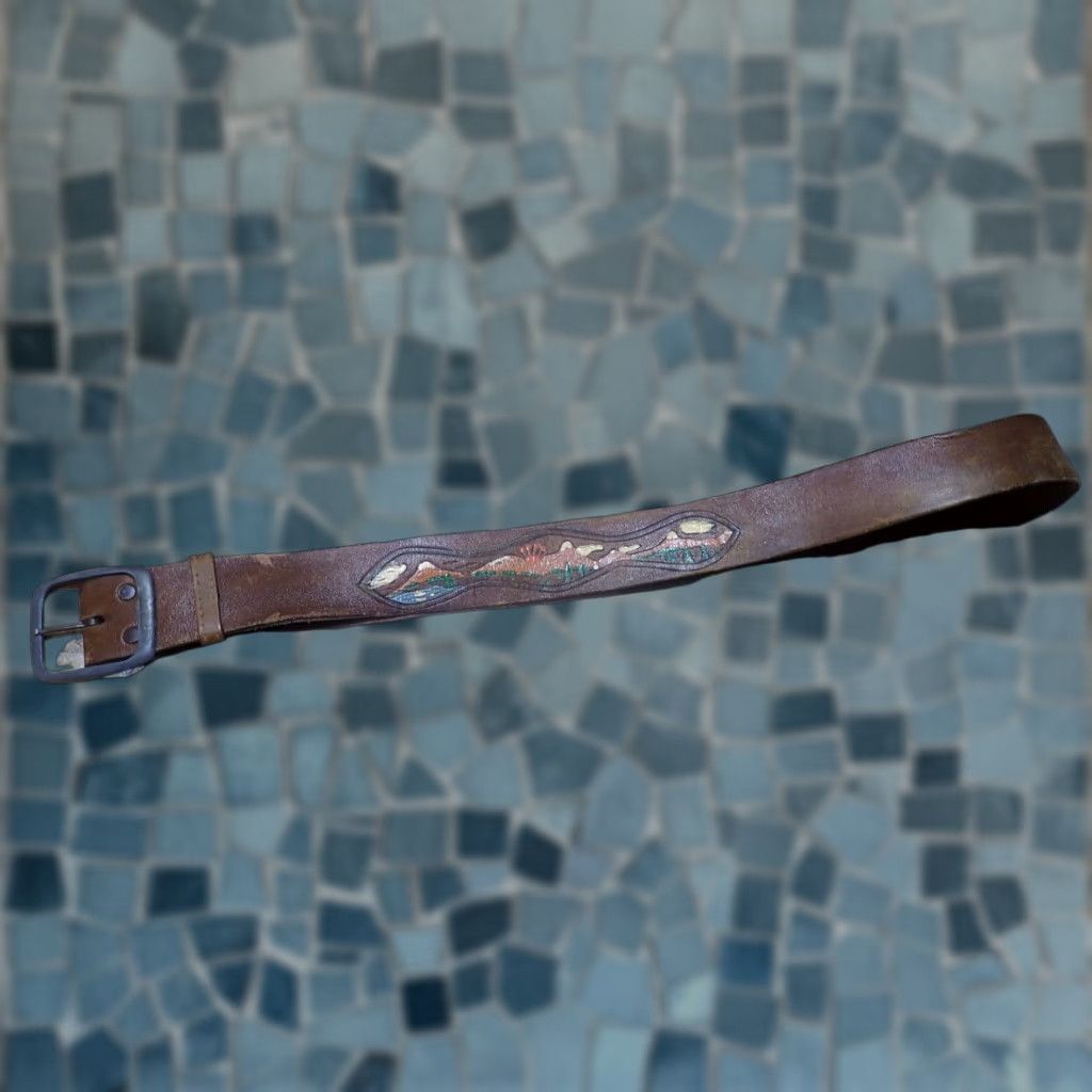 Vintage VINTAGE Western Hand Painted Cowhide Leather Belt Mens Size 40 Brown Size 40 - 1 Thumbnail