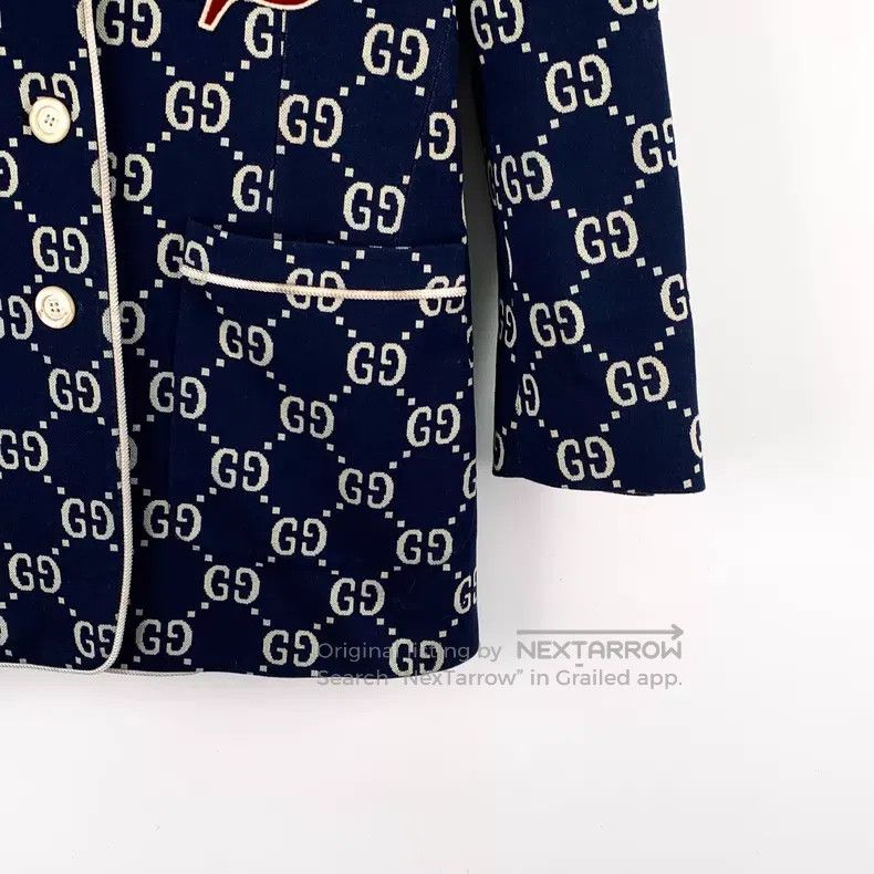 Gucci Gucci Dark blue logo jacquad full-print cotton lapel singl Size XS / US 0-2 / IT 36-38 - 4 Thumbnail