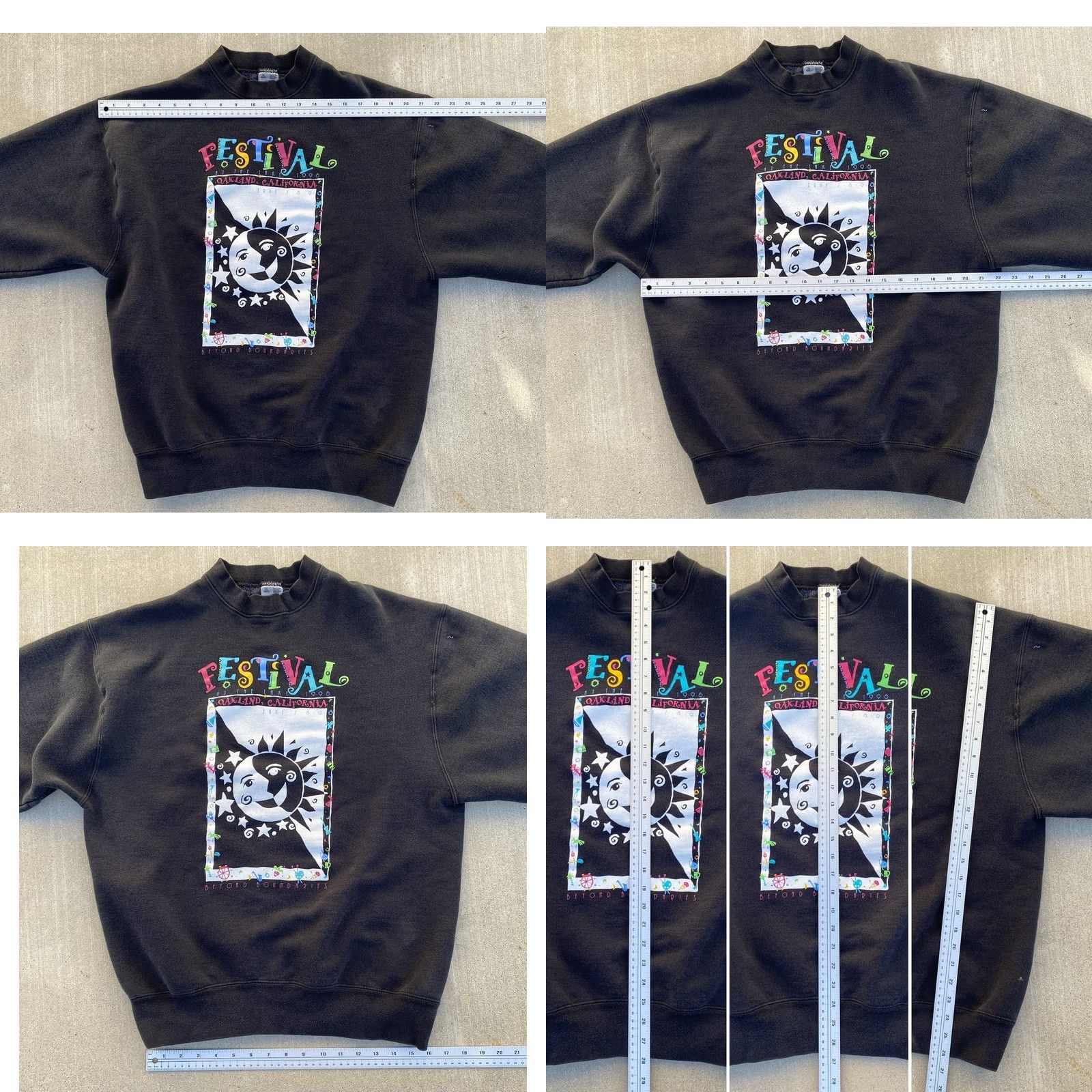 Fruit Of The Loom VINTAGE Festival At The Lake Oakland CA Sweatshirt XL Adult Black 90s Sun Moon Graphic Print USA Fade Mens Size US XL / EU 56 / 4 - 11 Thumbnail