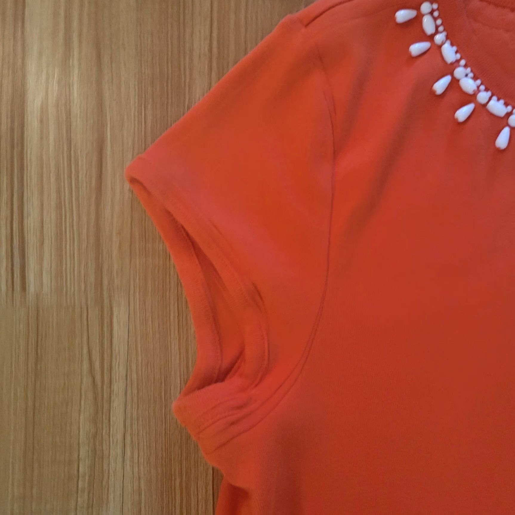Talbots Talbots Blouse Shirt Womens XL Orange White Beaded Neckline V-Neck Short Sleeve Casual Jersey Cotton Shirt Size XL / US 12-14 / IT 48-50 - 6 Thumbnail