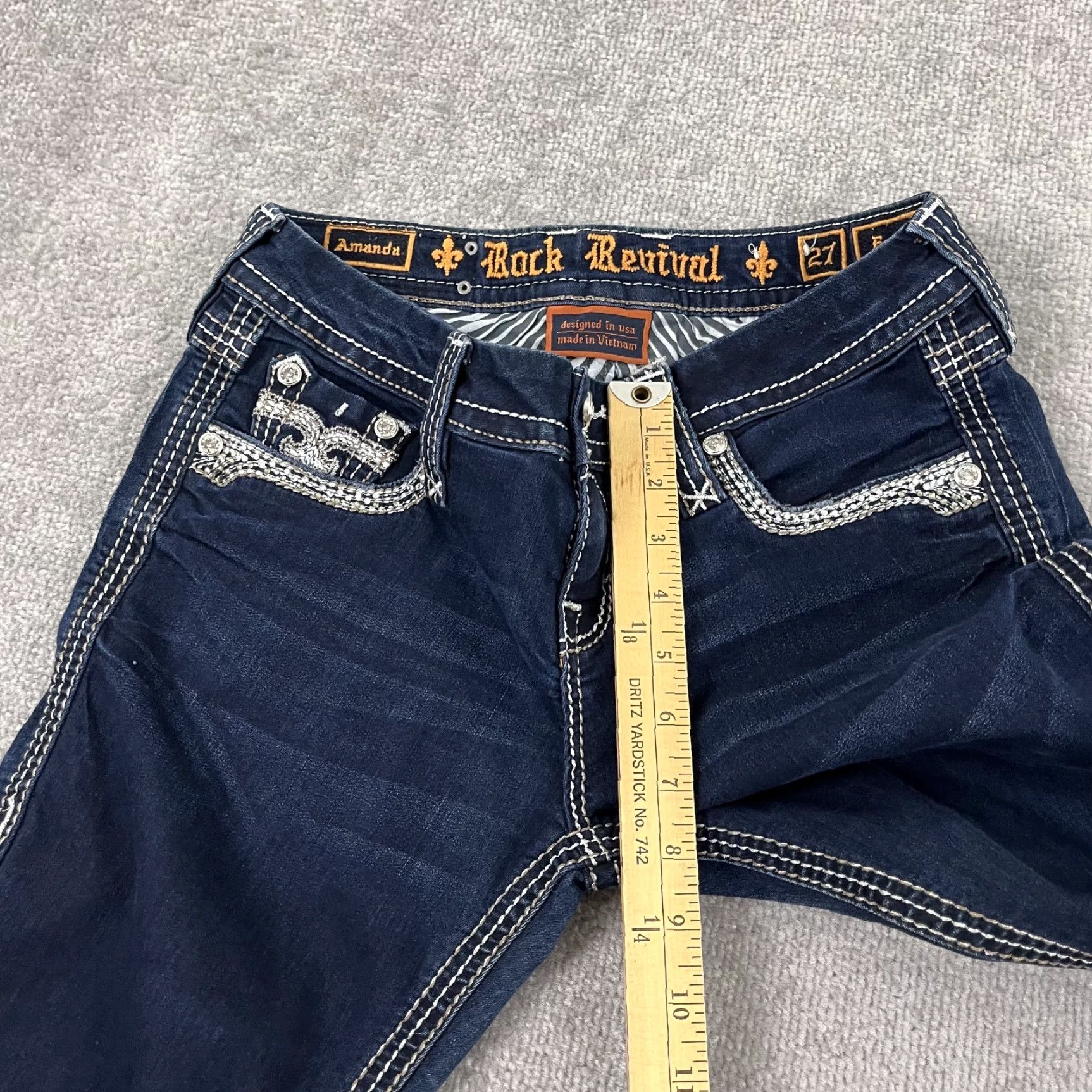 Vintage Rock Revival Bootcut Jeans Womens Size 27 28x30 Blue Denim Rhinestone Size 27" / US 4 / IT 40 - 7 Thumbnail