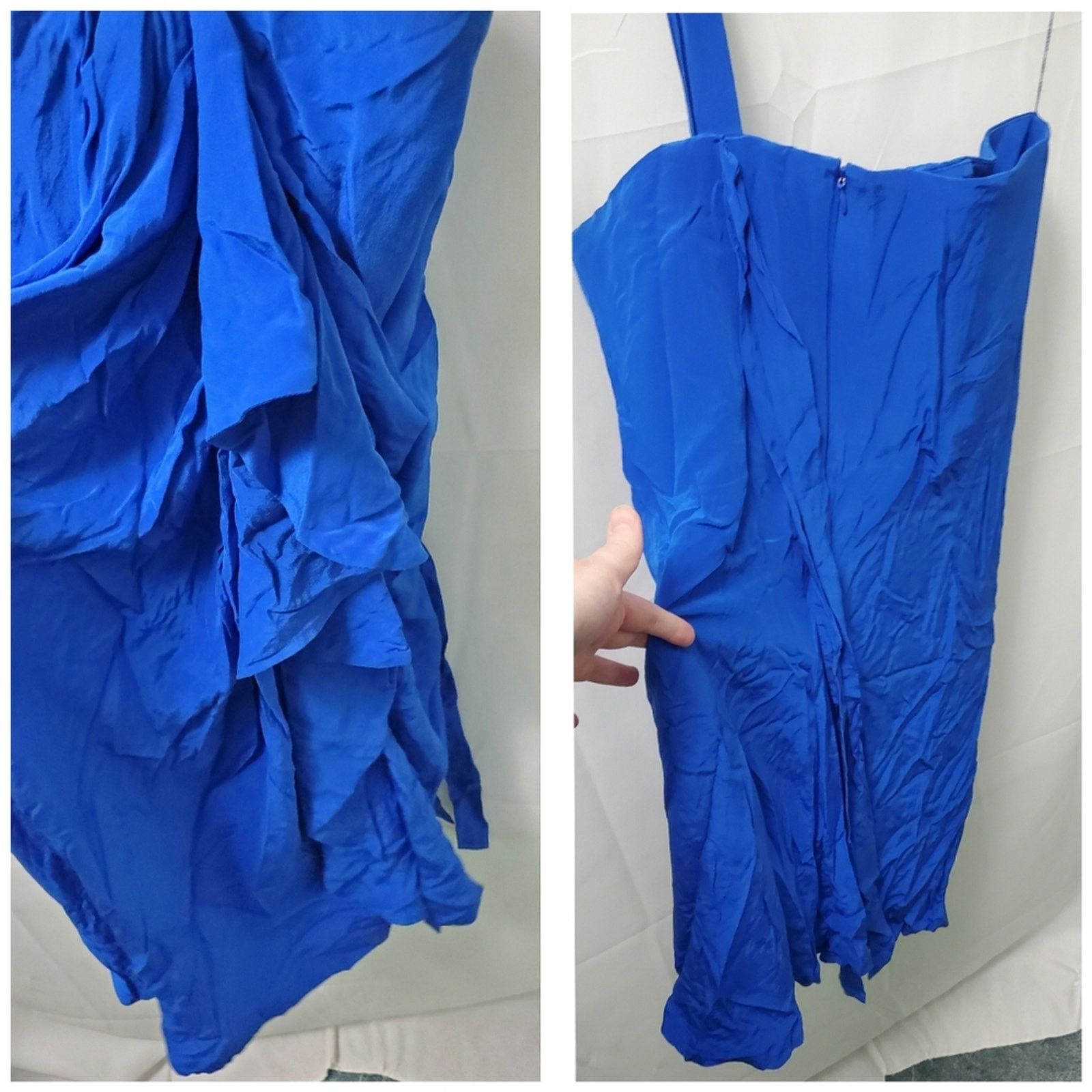 Robert Rodriguez Robert Rodriguez Royal Blue Silk One-Shoulder Cocktail Dress Size L / US 10 / IT 46 - 5 Thumbnail