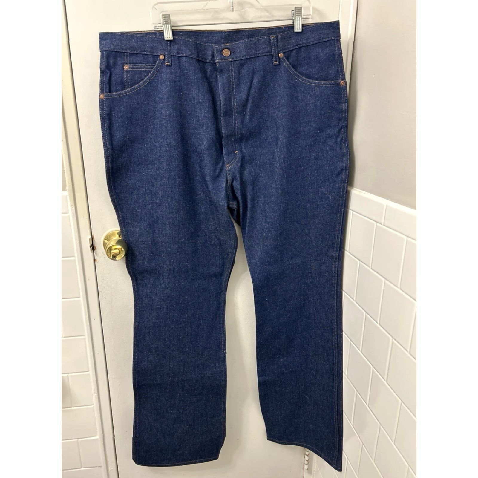 Vintage VTG Roebucks Jeans Mens 42x32 Dark Blue Made In USA Boot Cut NWT Denim 5-Pocket Logo USA 42 Mens Blue Jeans Size US 42 / EU 58 - 7 Thumbnail