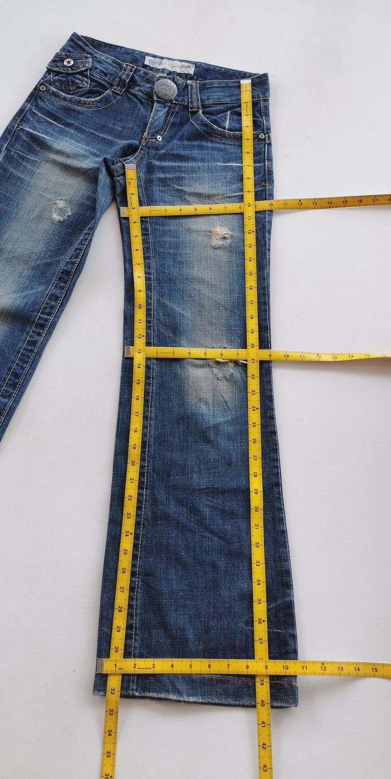 Japanese Brand Wide Flare Red Pepper Chessy Denim Jeans Size US 28 / EU 44 - 12 Thumbnail