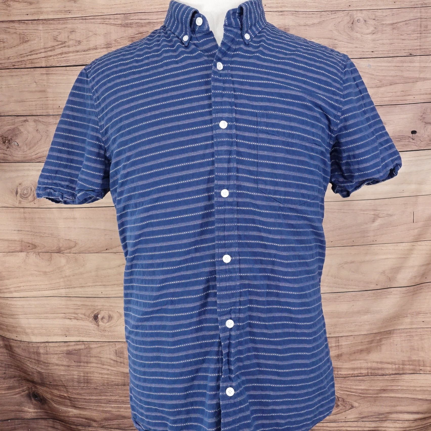 American Eagle Outfitters AMERICAN EAGLE Button-Up Shirt Blue Striped Short Sleeve Mens L Large Size US L / EU 52-54 / 3 - 3 Thumbnail
