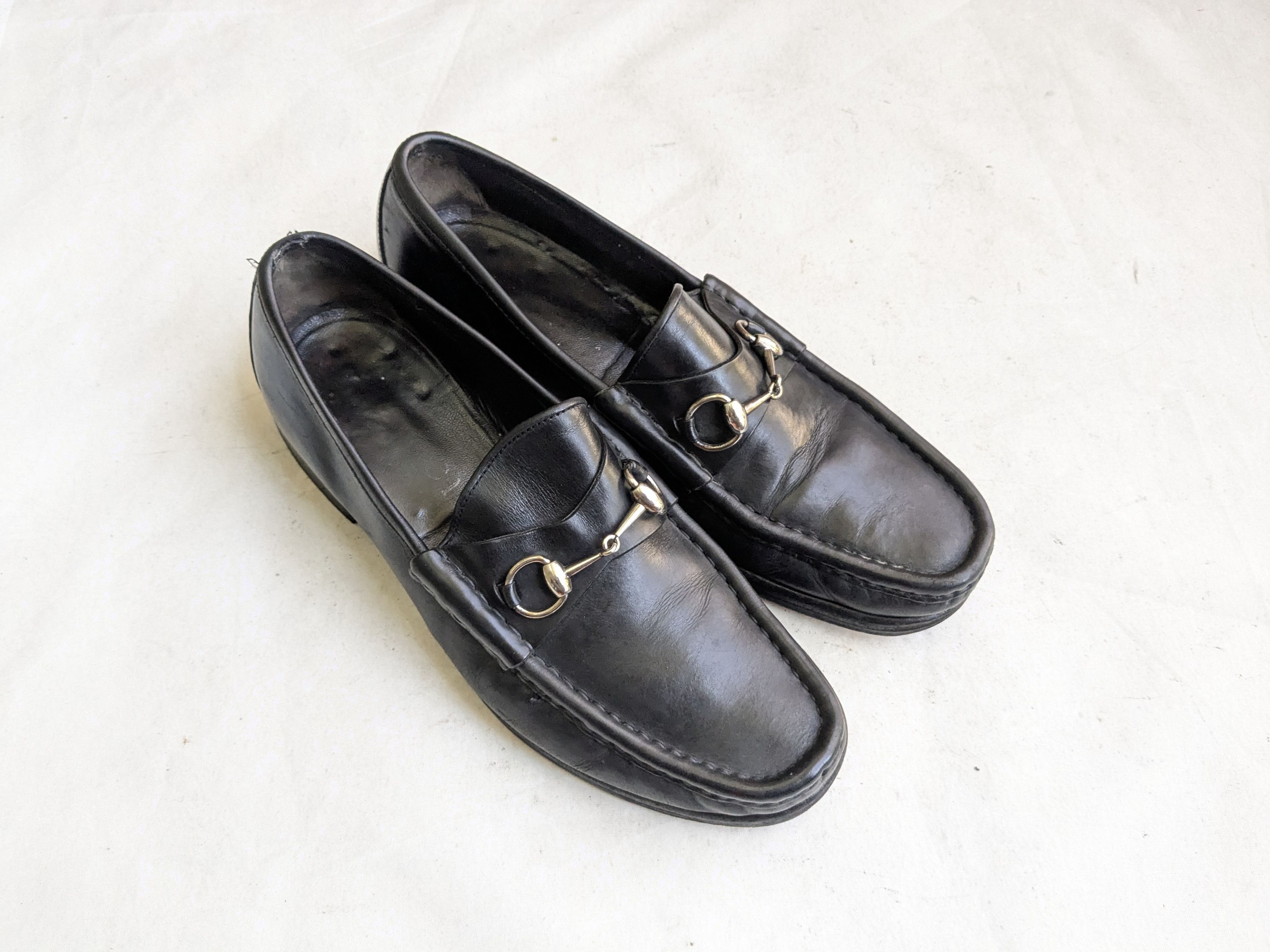 Gucci Horsebit Loafers Black Leather 10.5 Snaffle Mules