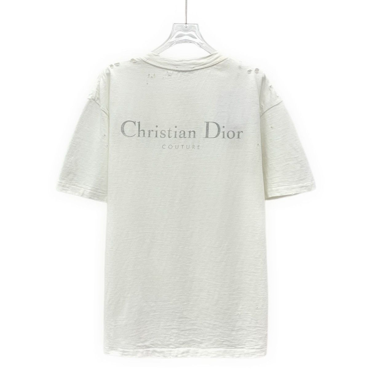Dior White Distressed Short-Sleeve T-Shirt Size US M / EU 48-50 / 2 - 2 Thumbnail