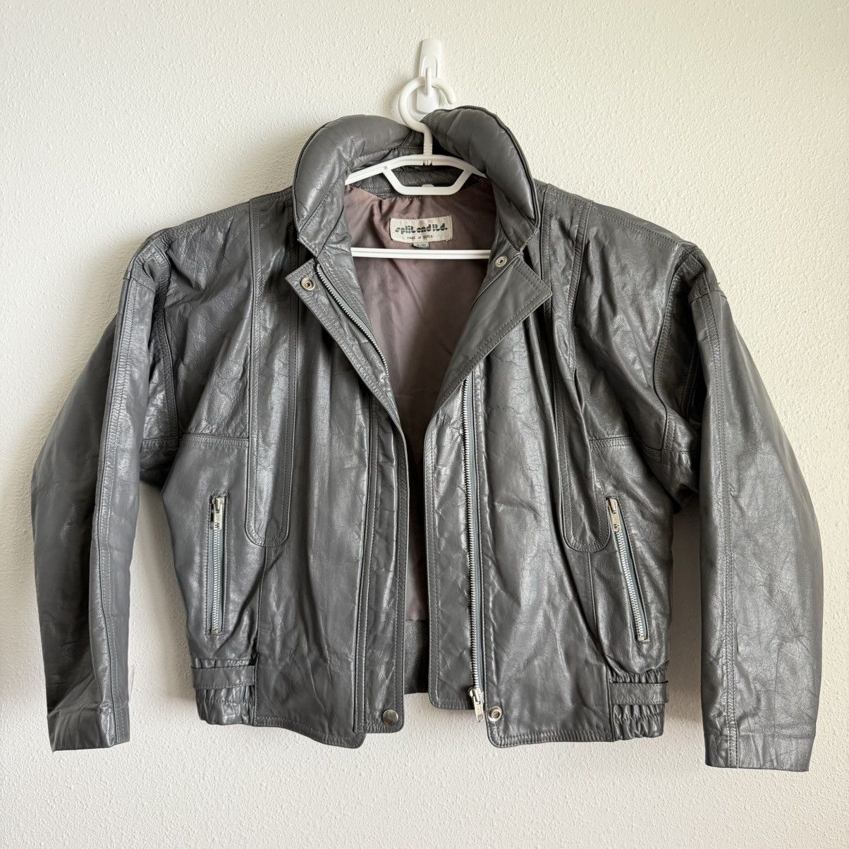 Other Vintage Split End Ltd 100% Leather Jacket Womens 9/10 Gray Size L / US 10 / IT 46 - 4 Thumbnail