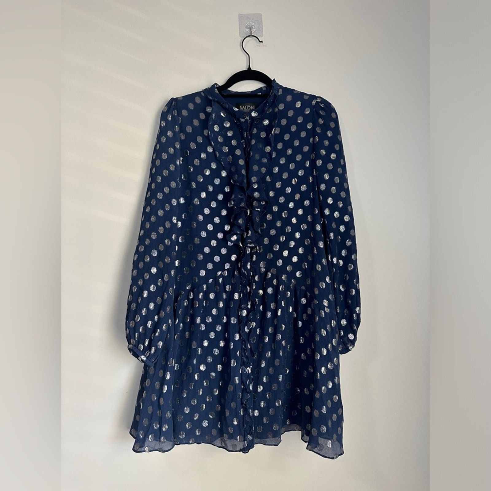 Other Saloni Tilly Metallic Fil Coupé Silk-blend Mini Dress Navy Size M / US 6-8 / IT 42-44 - 6 Thumbnail
