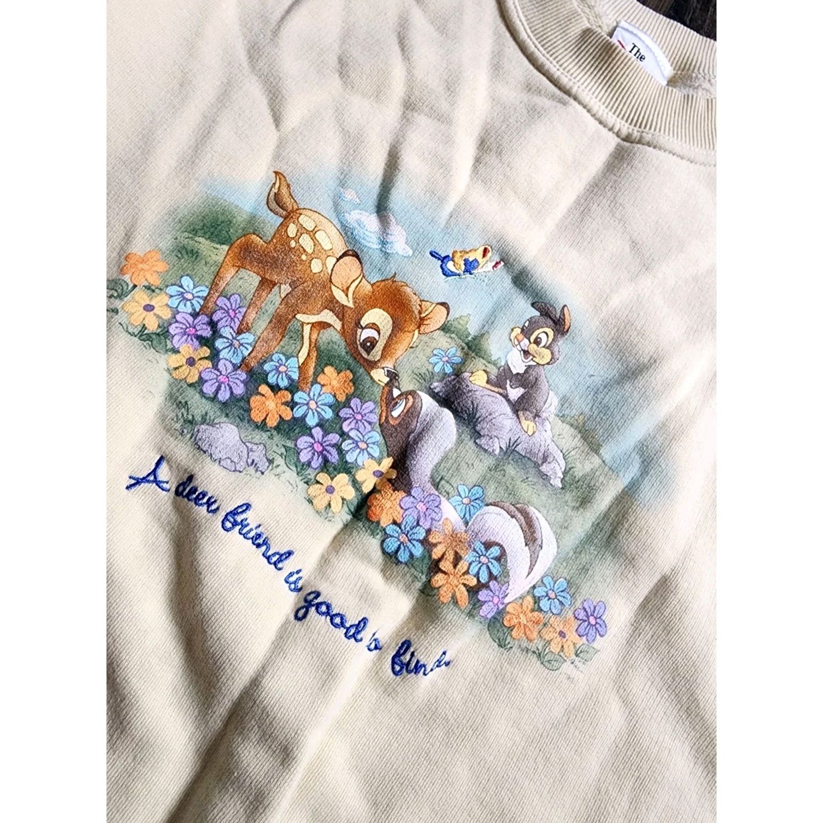 Disney VINTAGE Disney Bambi Sweatshirt Crewneck 90s Disney Store Embroidered Yellow Mens S Sweatshirt Size S / US 4 / IT 40 - 2 Thumbnail