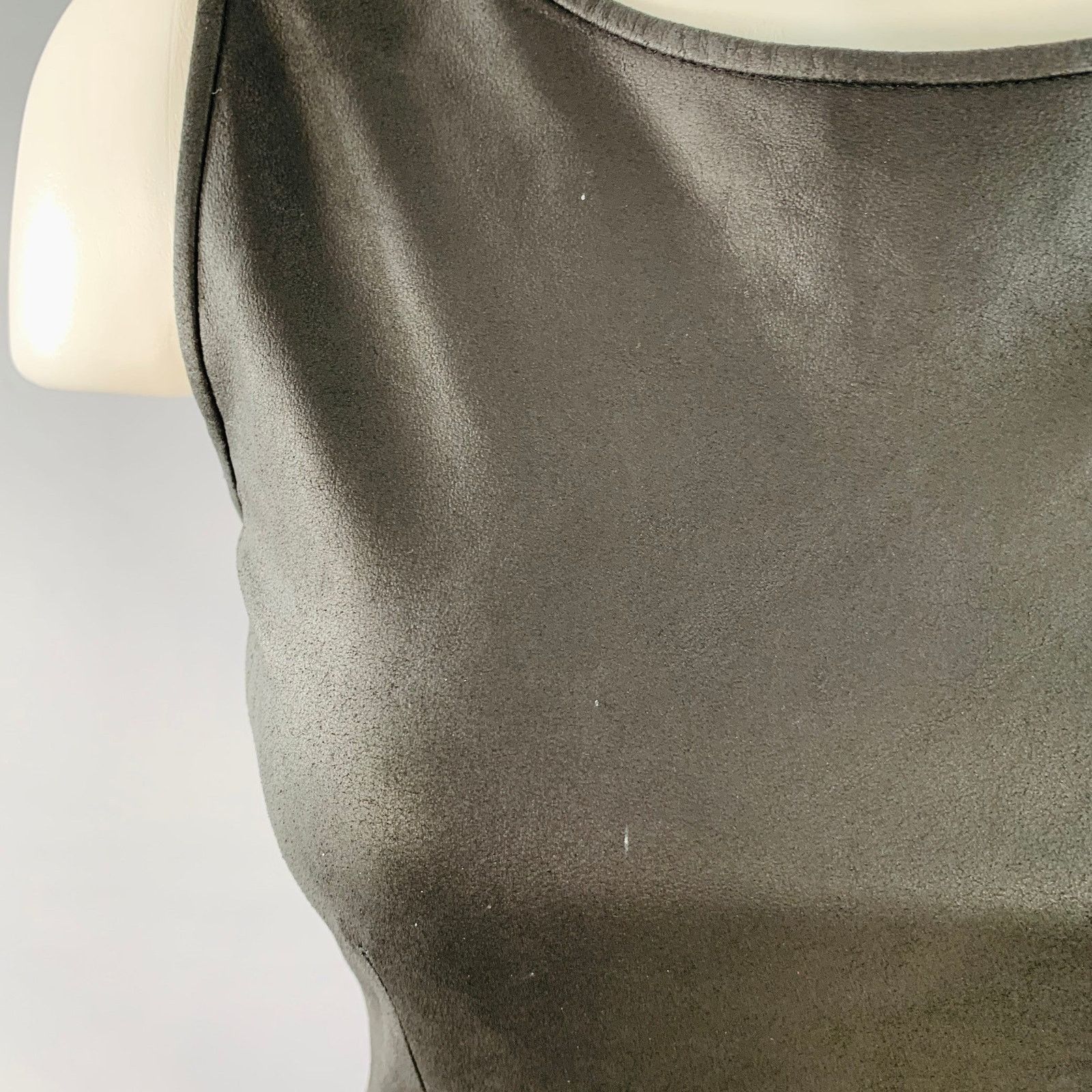 Theory Black Grey Virgin Wool Blend Goat Leather Sleeveless Dress Size XS / US 0-2 / IT 36-38 - 4 Thumbnail