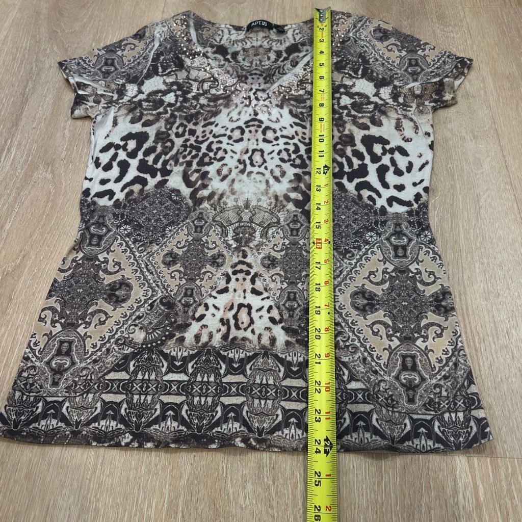 Apt. 9 Apt. 9, Animal Print Short Sleeve T-Shirt, Jeweled Neckline, Size S / US 4 / IT 40 - 5 Thumbnail