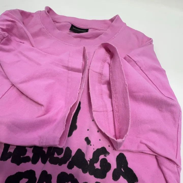 Balenciaga Balenciaga Pink Hand Drawn Logo T-Shirt 0079-2507 Size S / US 4 / IT 40 - 7 Thumbnail