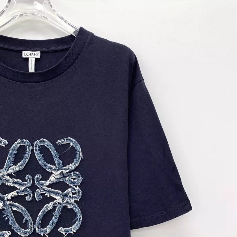 Loewe Loewe Dark blue logo embroidered cotton round neck short s Size L / US 10 / IT 46 - 3 Thumbnail