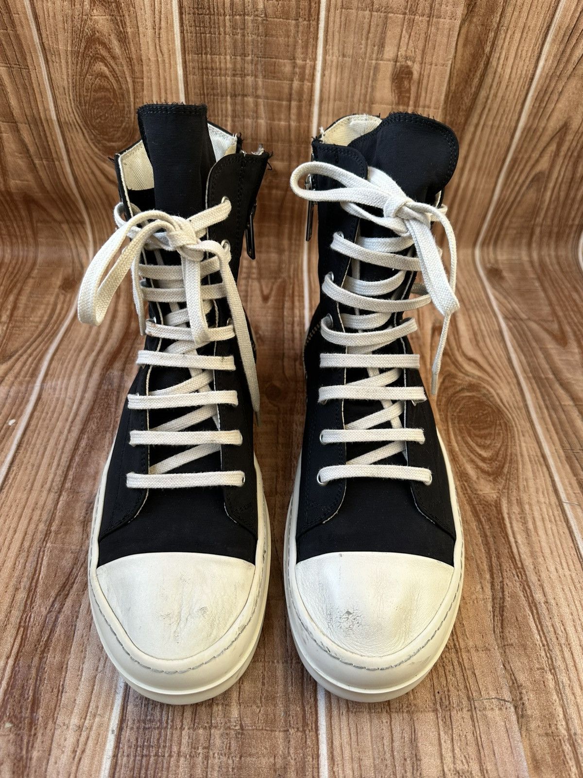 Rick Owens Rick Owens DRKSHDW Nylon Ramones Black Milk Hightops Size US 8.5 / EU 41-42 - 3 Thumbnail