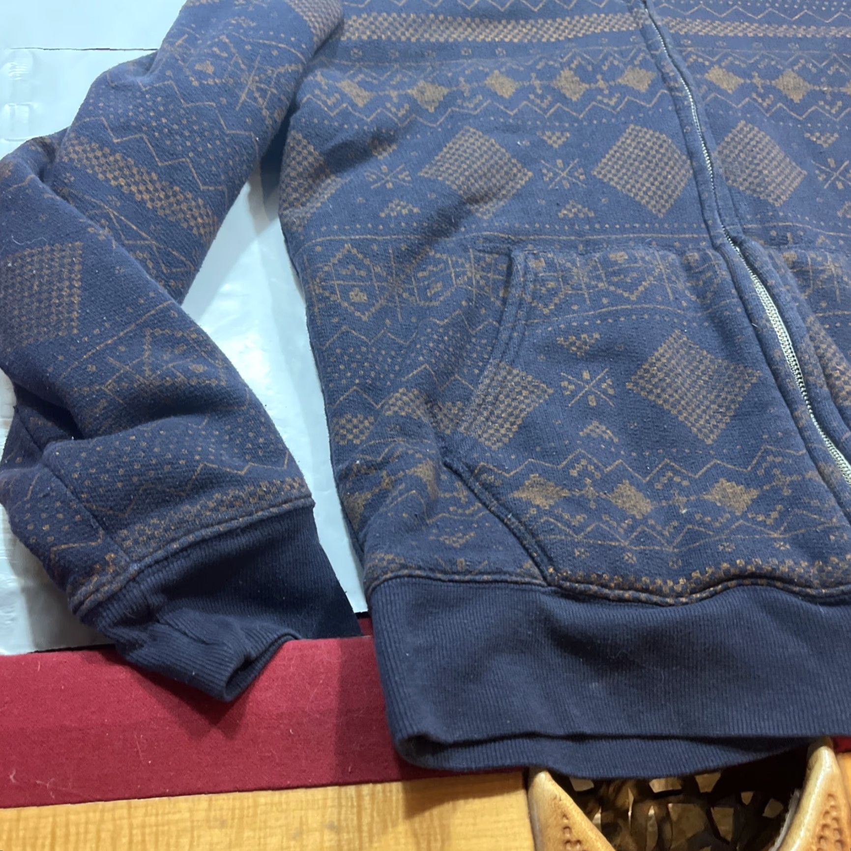 Vintage VINTAGE Arizona Jeans Hoodie L Mens BLUE Sherpa Fleece Lined Full Zip Geometric Fair Isle 90s Winter Street Mens Size US L / EU 52-54 / 3 - 7 Thumbnail