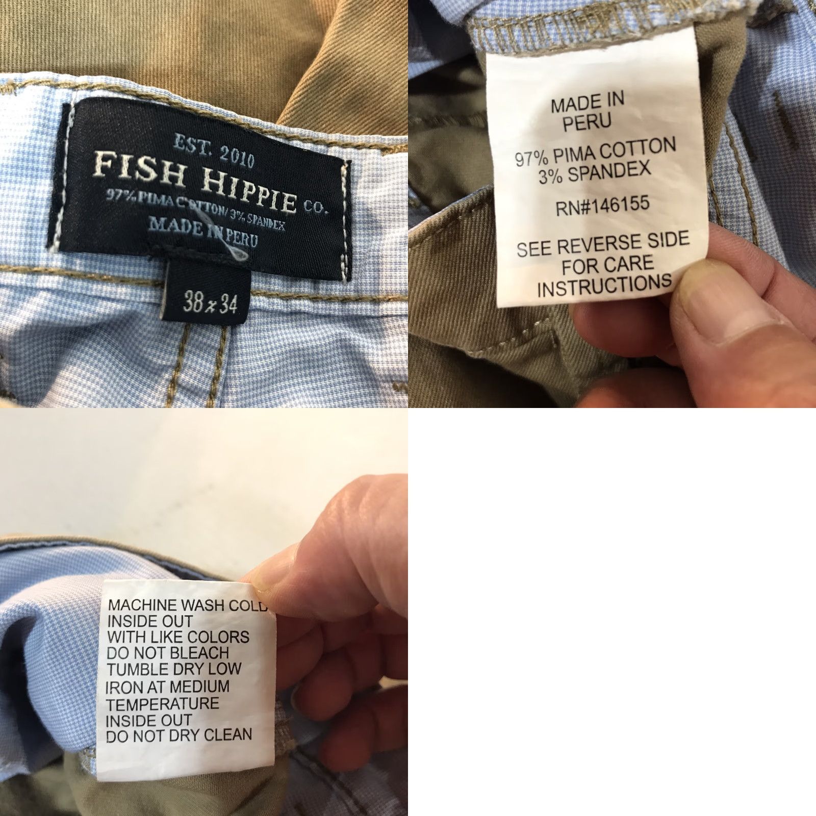 Vintage Fish Hippie Men's Tan Pima Cotton Chino Pants Size 38x34 Casual Travel Workwear Size US 38 / EU 54 - 8 Thumbnail