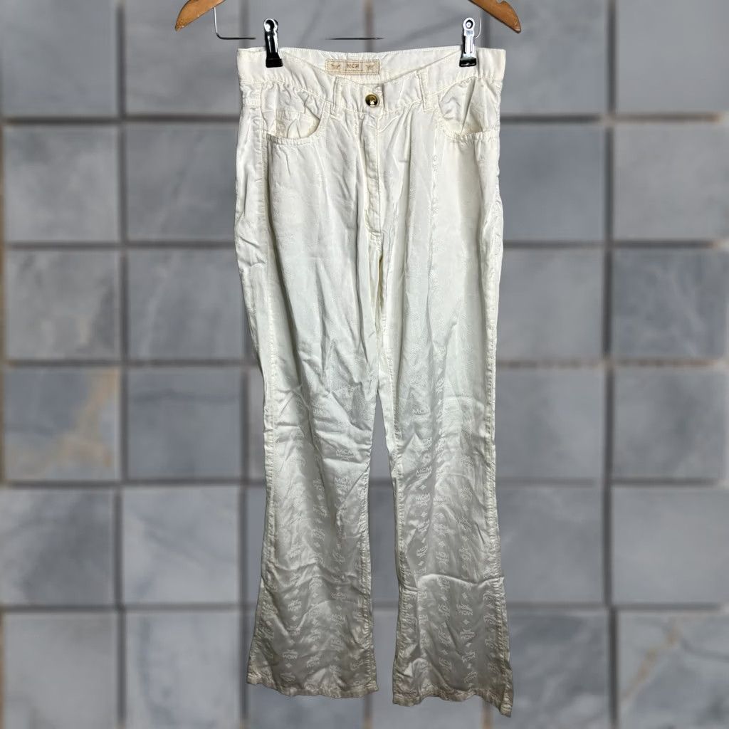 MCM MCM Monogram All-Over Pattern Casual Cotton Blend Pants Women's M 26in White 80s 90s Style Relaxed Straight Baggy? Size 32" / US 10 / IT 46 - 1 Thumbnail