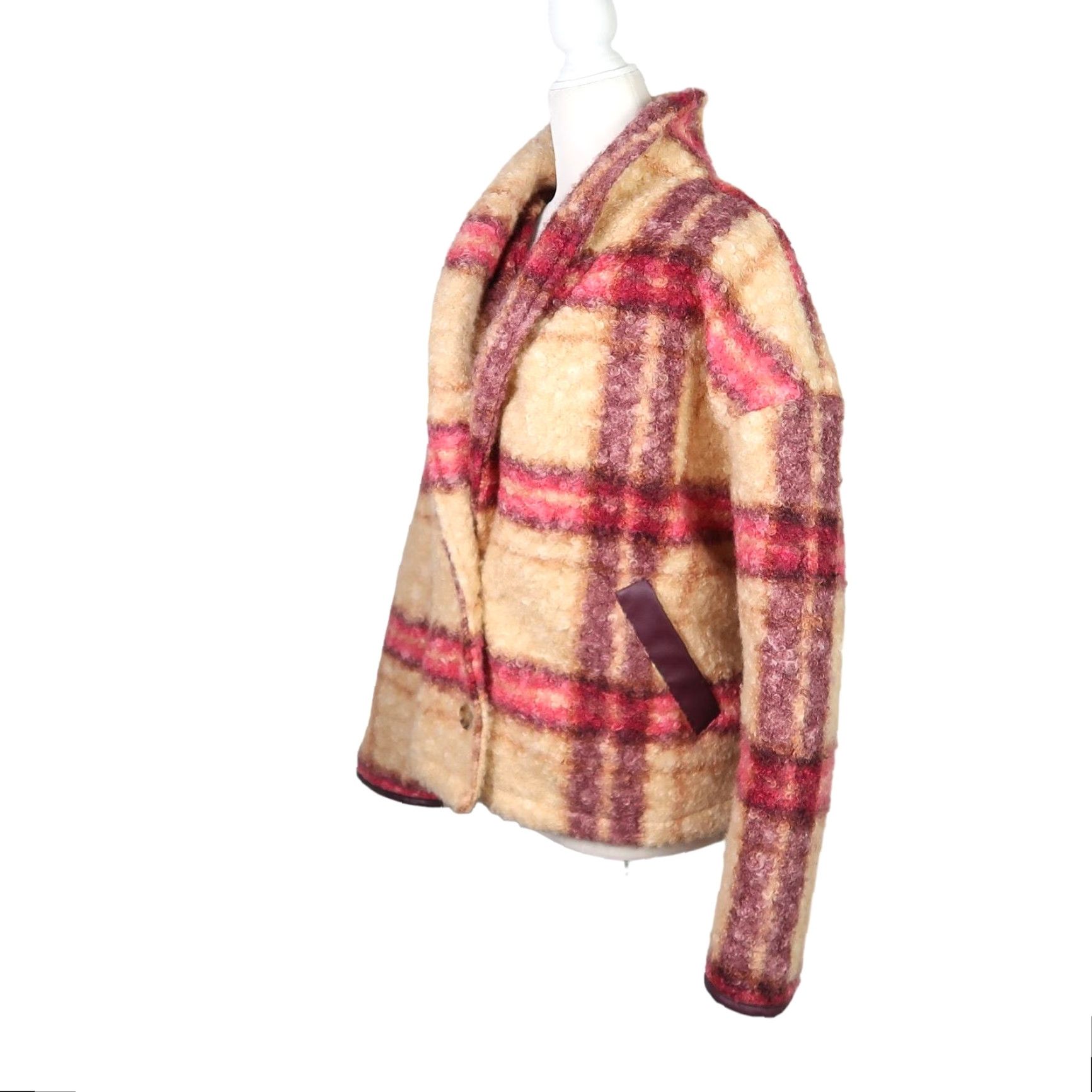 Vintage Knox Rose jacket Plaid Knit textured boucle tan red Button closure M Womens Short Sleeve Long Sleeve Fall Winter Casual Basic Jacket Size M Size M / US 6-8 / IT 42-44 - 4 Thumbnail