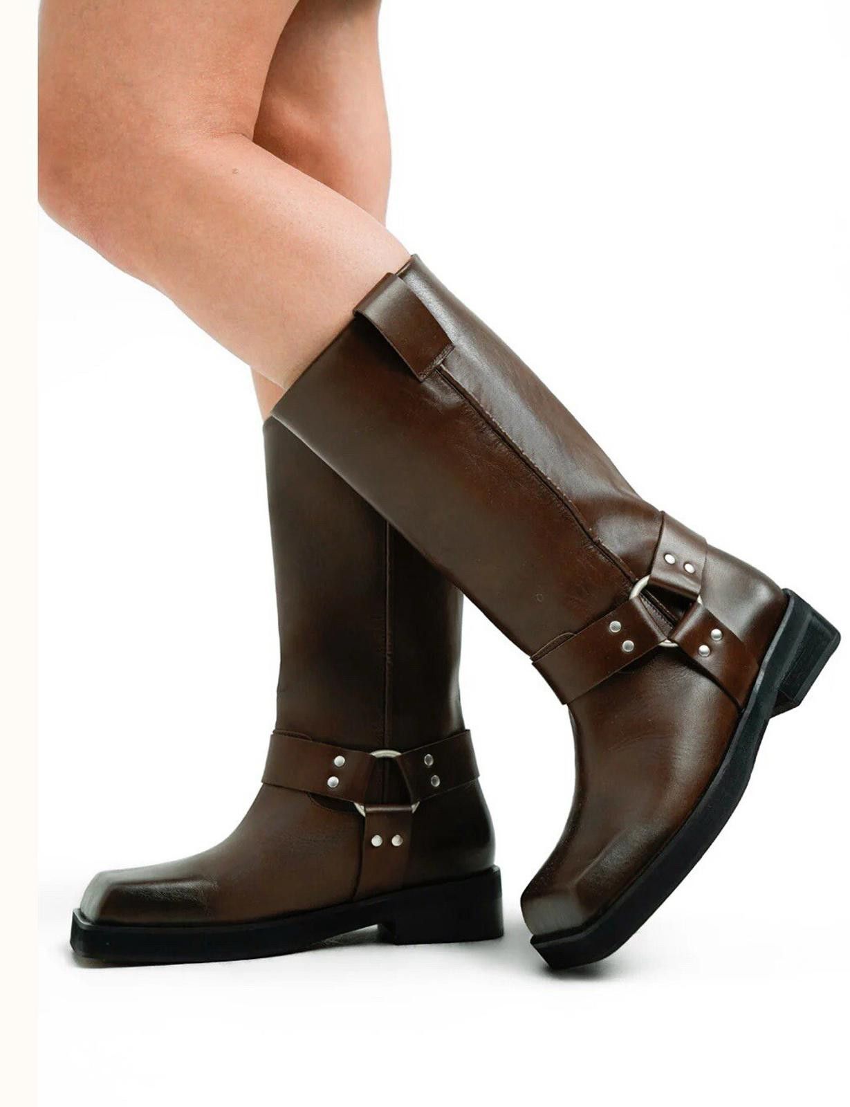 Topshop Topshop Ruby premium leather biker boot brown New UK 3 eu 35 Size US 5 / IT 35 - 2 Thumbnail