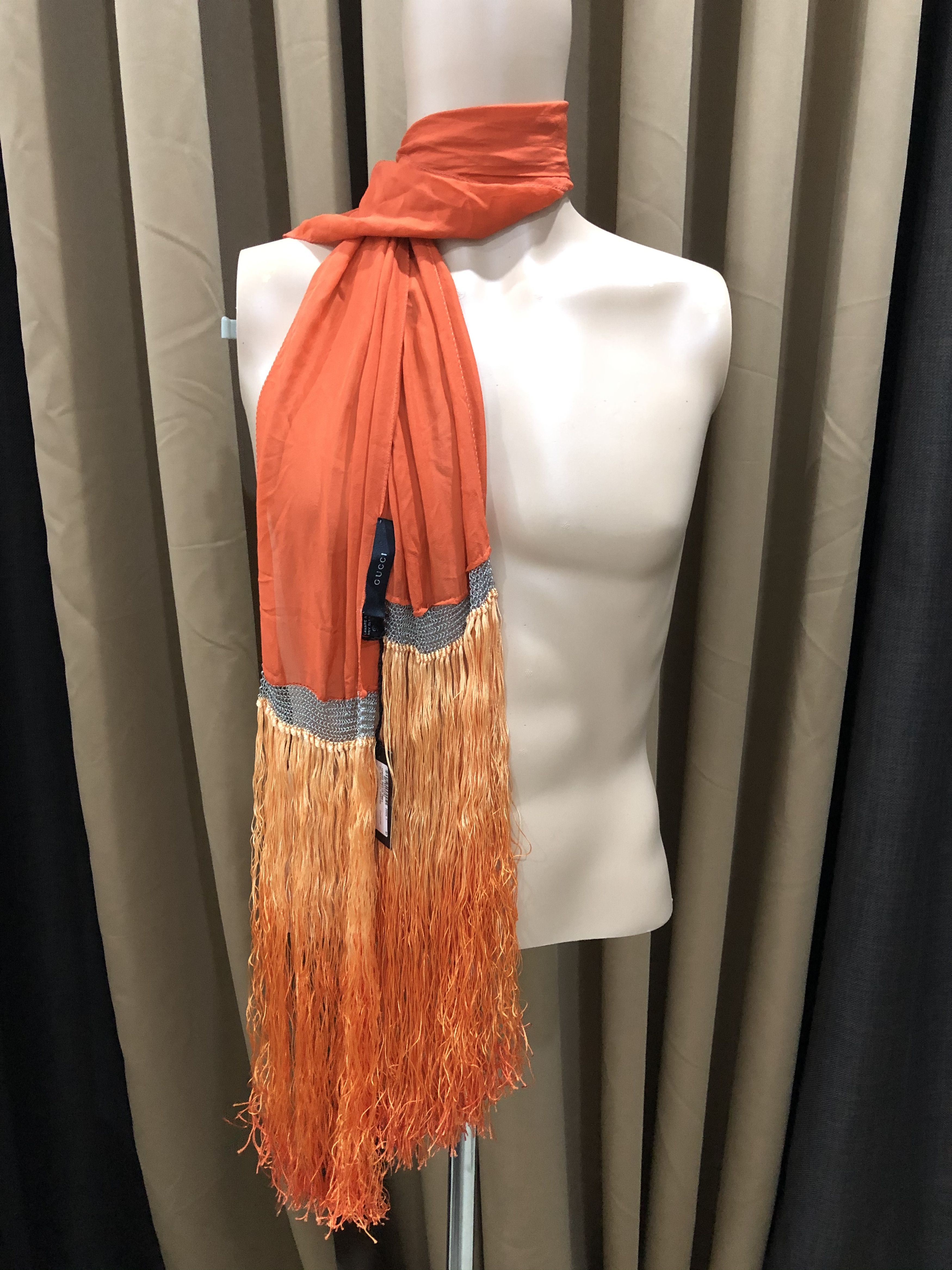 Gucci Gucci Biskupin Chiffon Scarf with Long Fringe Size ONE SIZE - 1 Thumbnail