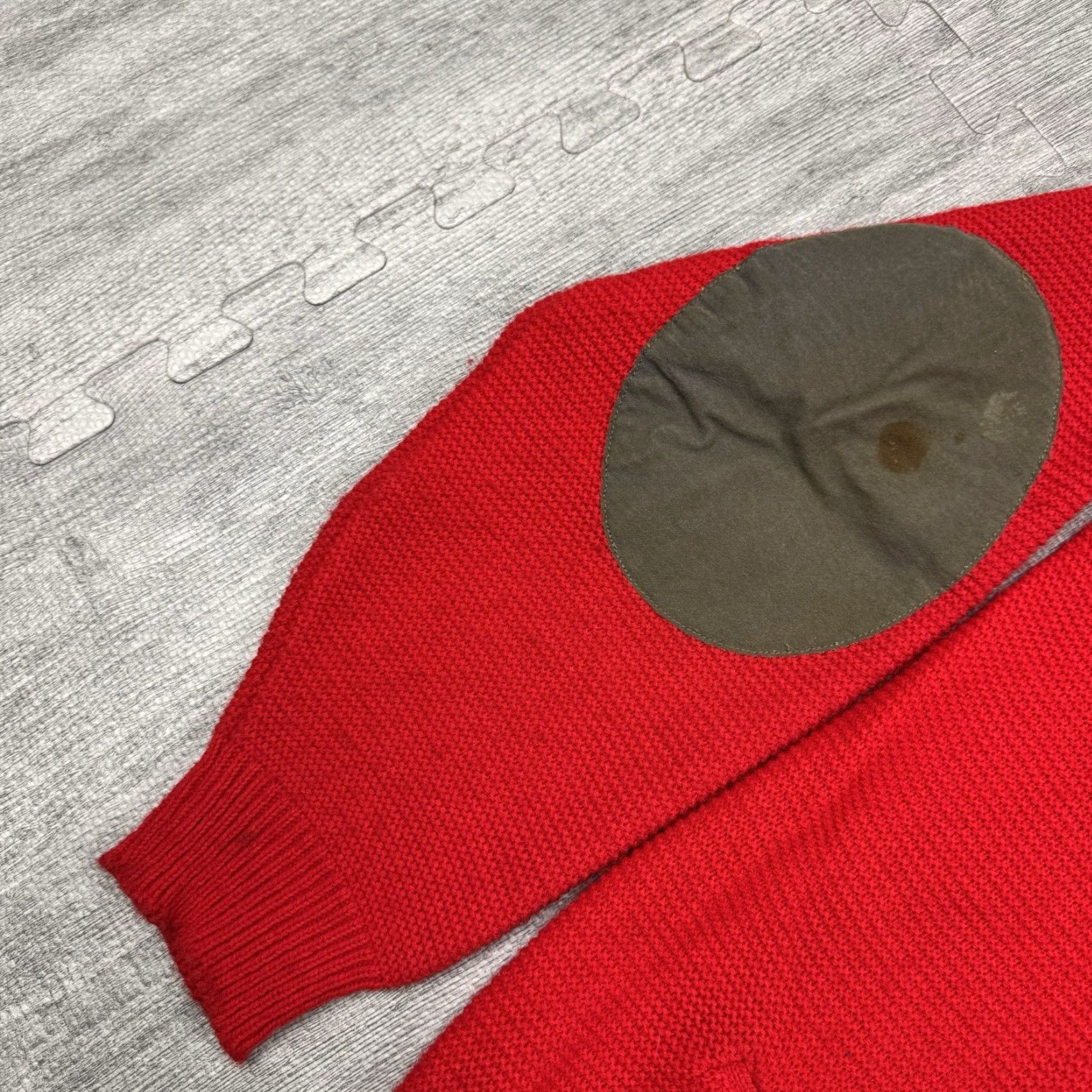 Vintage VINTAGE P & T KNITWEAR CARDIGAN Men's Large Cherry Red Knitwear with Suede Elbow Patches 50s Size US L / EU 52-54 / 3 - 4 Thumbnail