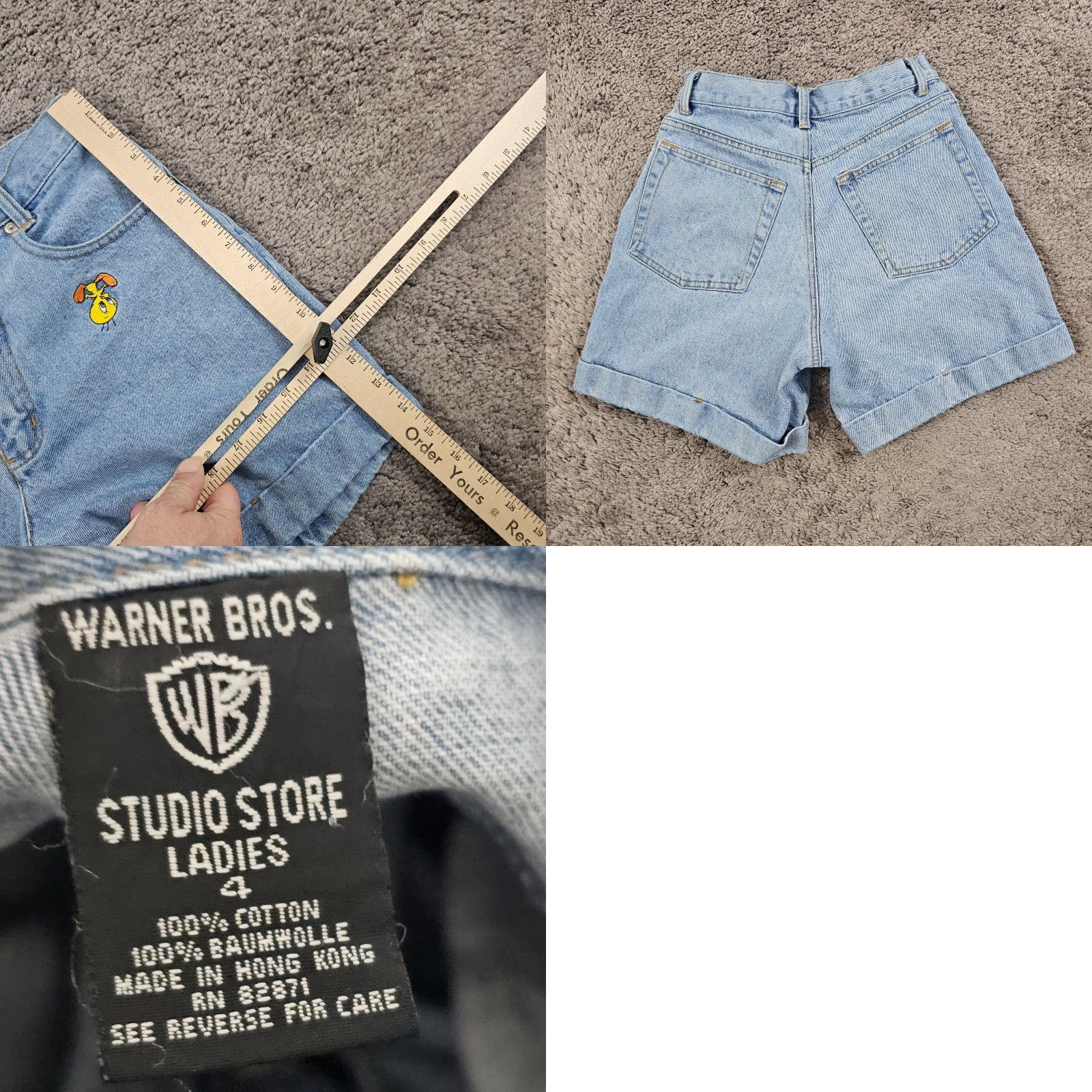 Vintage VINTAGE Warner Bros Denim Shorts Womens 4 High Waist 90s Tweety Bugs Sylvester Blue Cotton Slim Fit Pockets Size 27" / US 4 / IT 40 - 8 Thumbnail