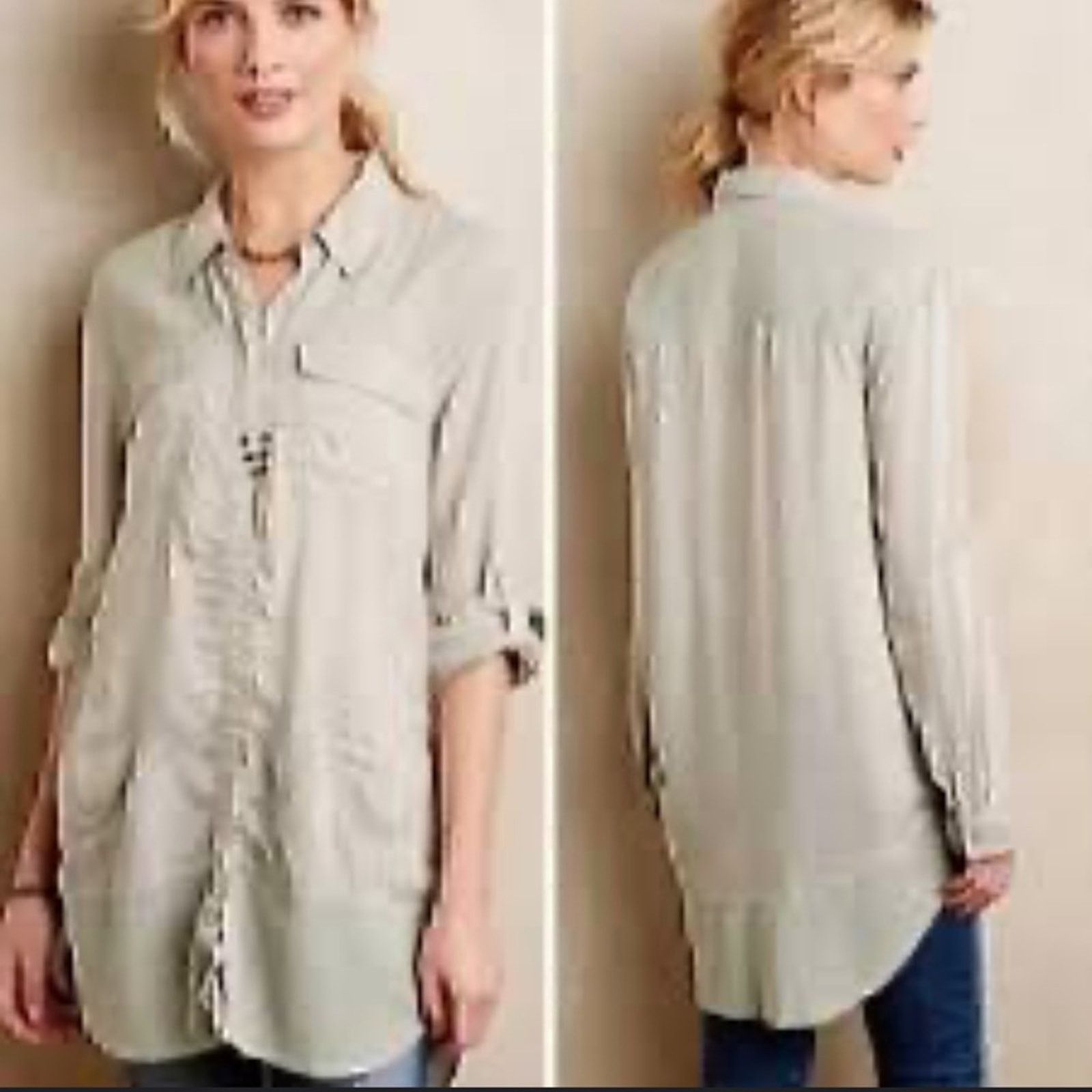 Anthropologie Anthropologie Holding Horses Sage Button Down Tunic Size M / US 6-8 / IT 42-44 - 2 Thumbnail