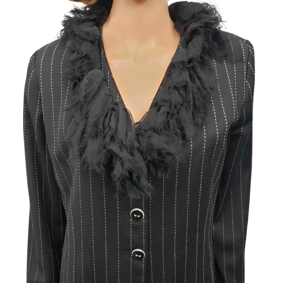 Vintage Pamela Vanderlinde Zone Blazer Jacket Pinstriped Ruffled 8 Size M / US 6-8 / IT 42-44 - 4 Thumbnail