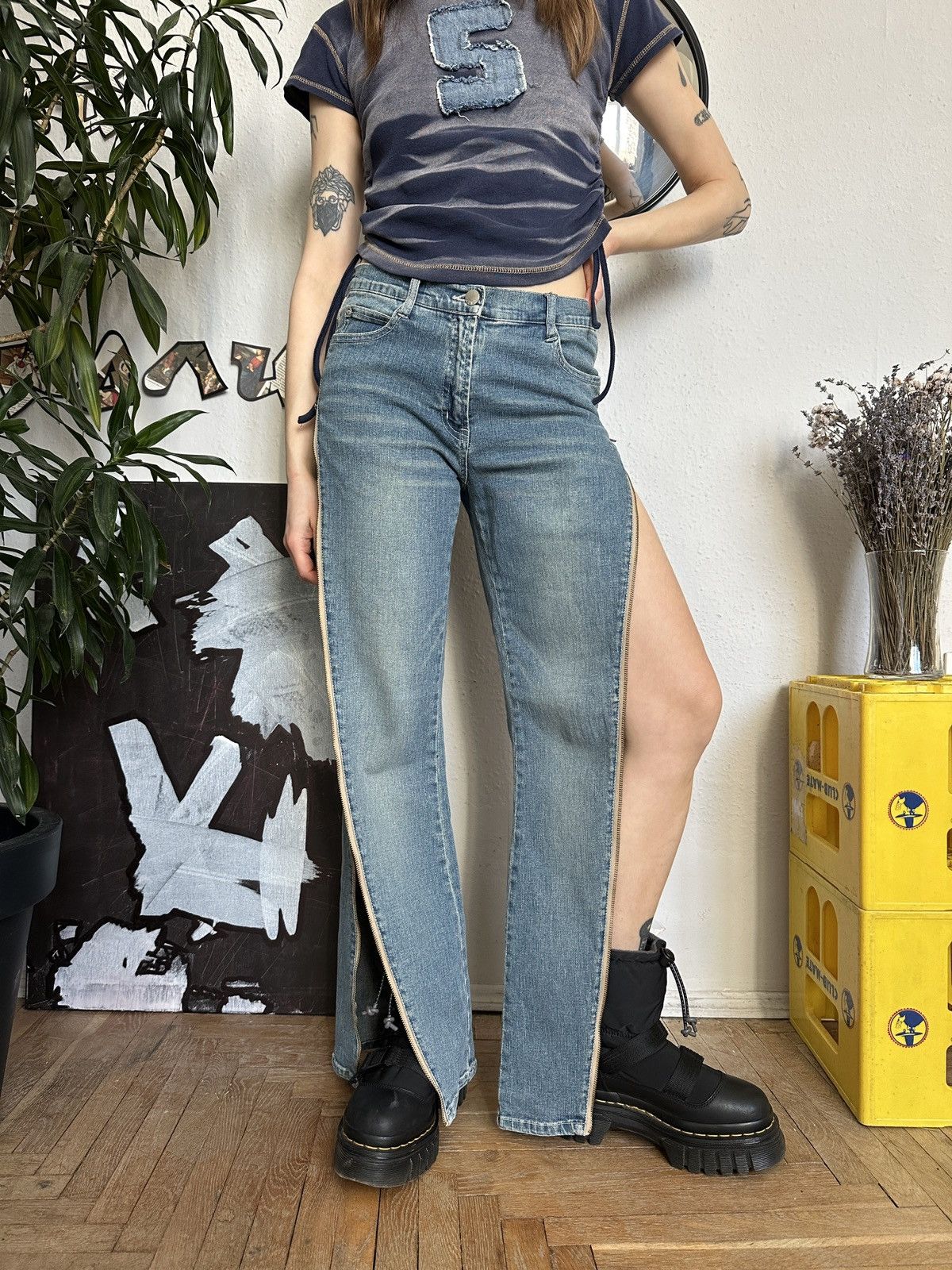 Japanese Brand × Seditionaries Denim Asymmetrical Full Zip Up Acid Wash Vintage Jeans y2k Size 30" / US 8 / IT 44 - 3 Thumbnail
