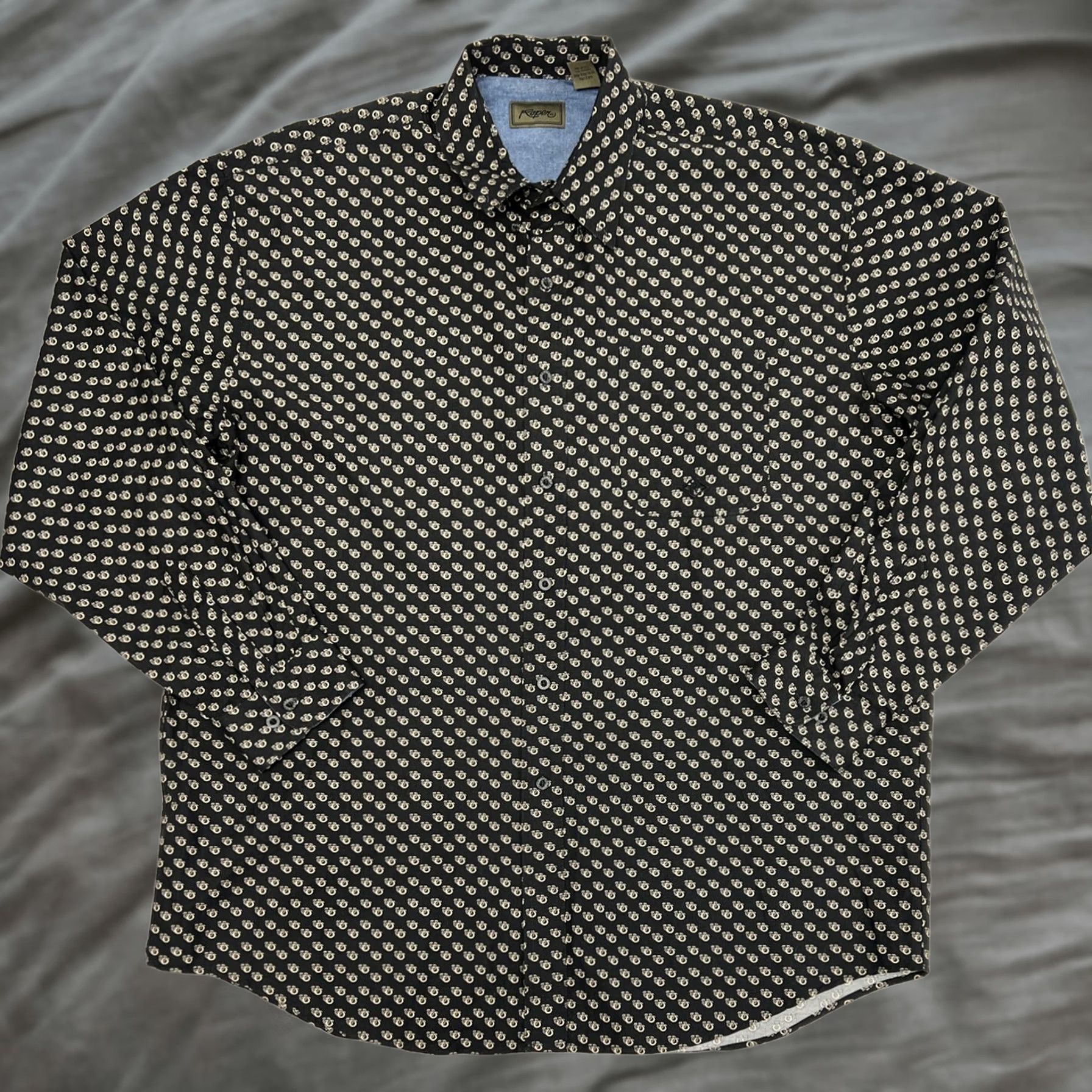 Roper RoperXL Black Cowboy Hats Western Horseshoe All Over Shirt Vintage Size US XL / EU 56 / 4 - 1 Thumbnail