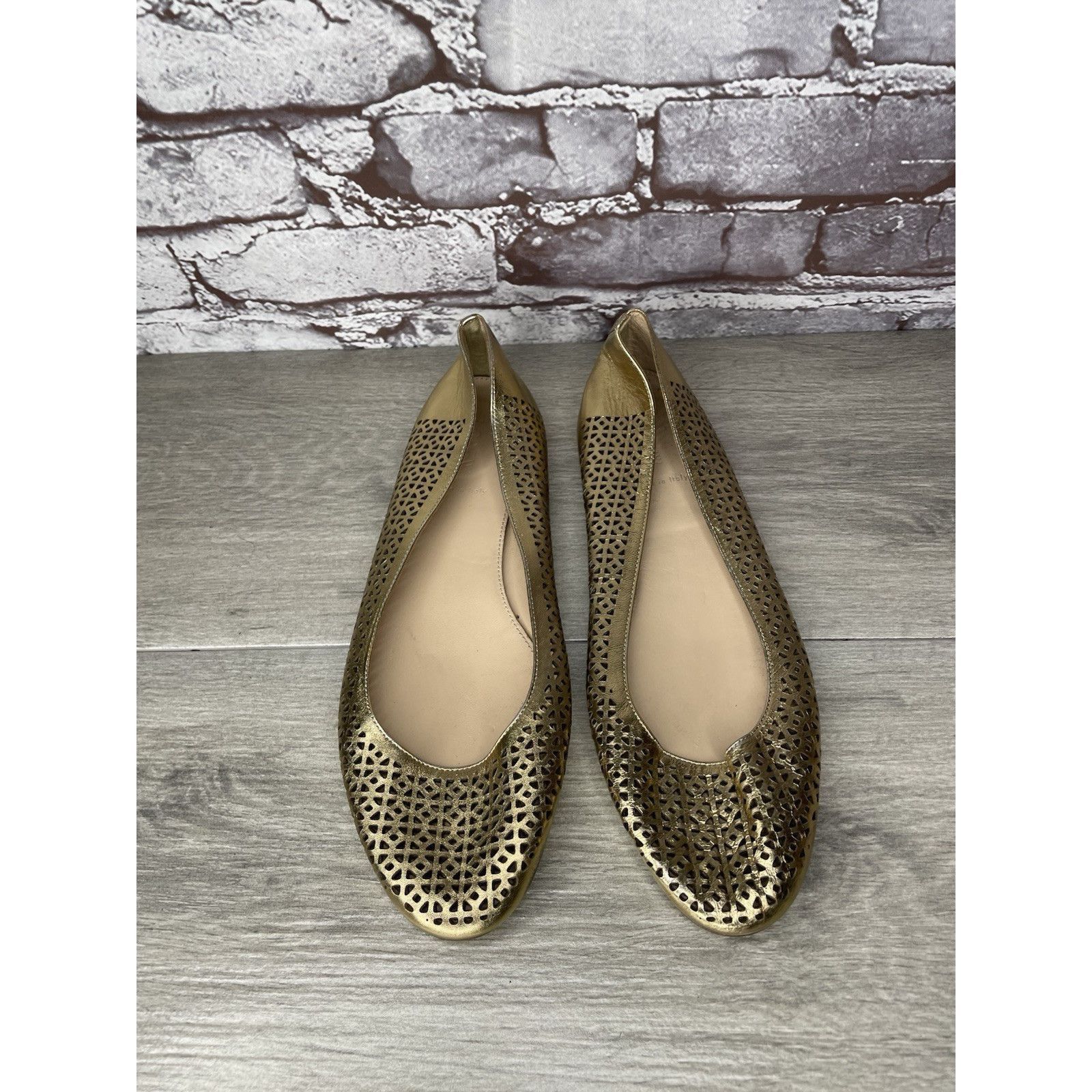 J.Crew J.Crew Nora Metallic Gold Leather Perforated Ballet Flats Wo Size US 10 / IT 40 - 8 Thumbnail