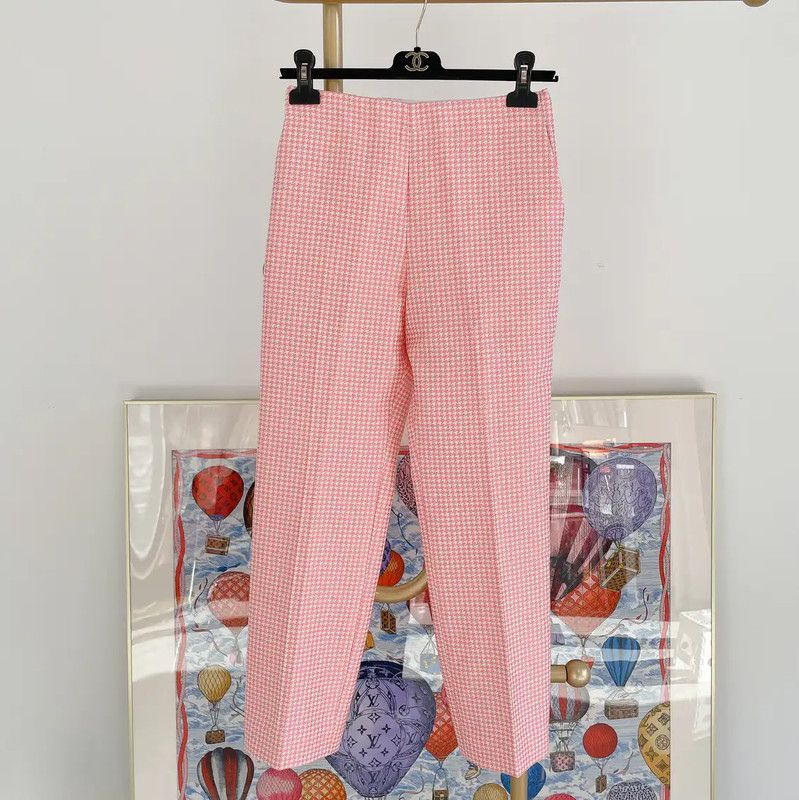 Dior Dior Pink Cotton Checkered Trousers for Women 0089 Size 26" / US 2 / IT 38 - 1 Thumbnail