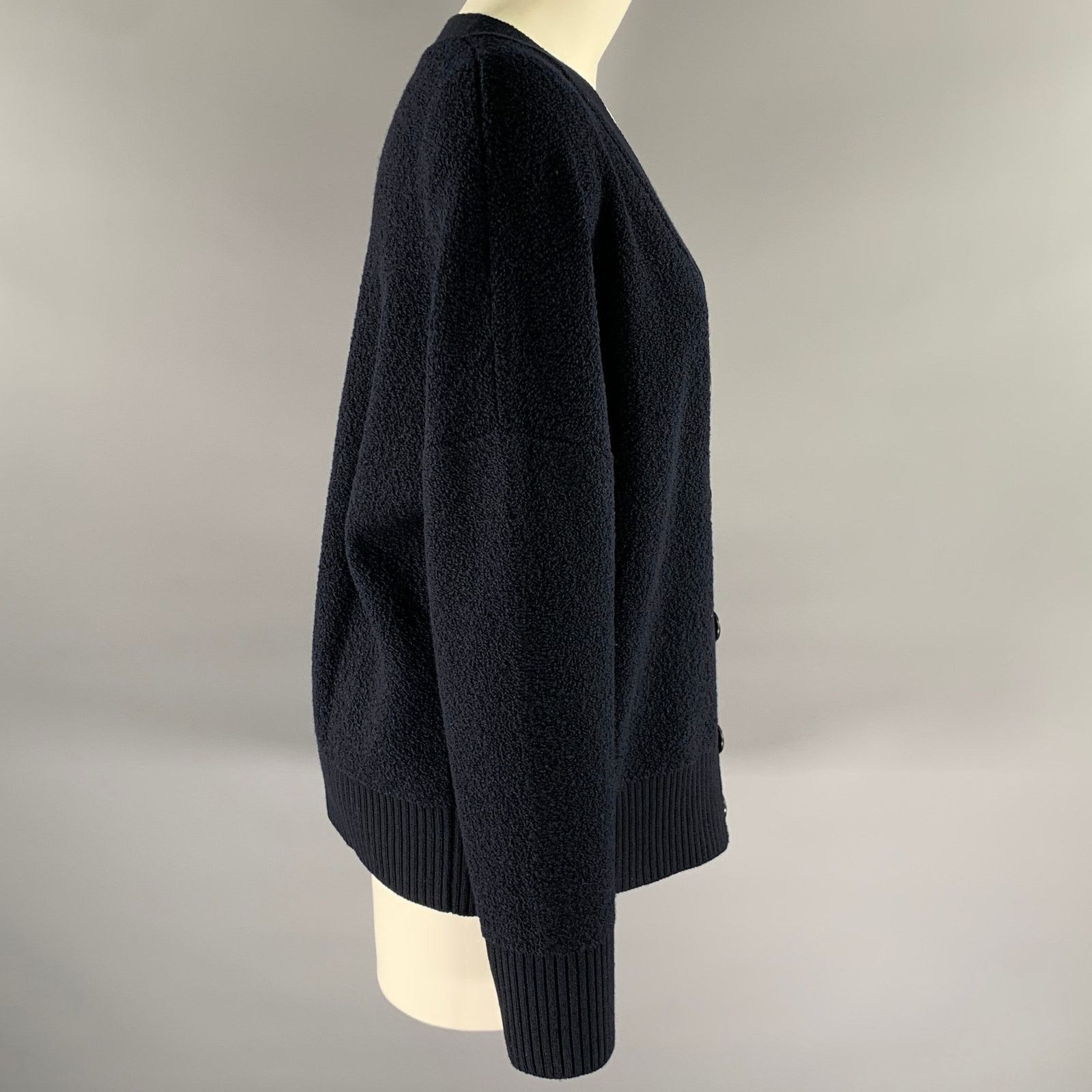 Akris AKRIS Size L Navy Wool Polyamide Cashmere Boucle Cardigan Size L / US 10 / IT 46 - 3 Thumbnail