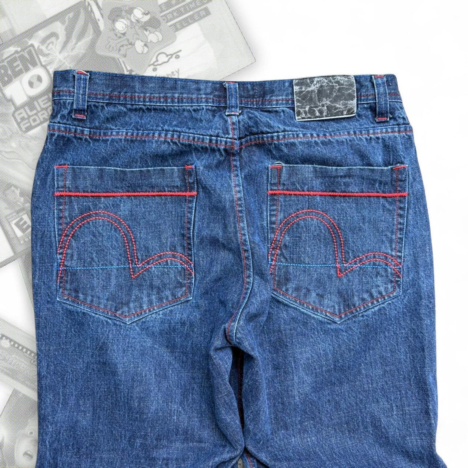 & Other Stories Vintage Y2K Dark Blue Baggy Embroidered Qrule Denim Jeans Size US 36 / EU 52 - 1 Thumbnail