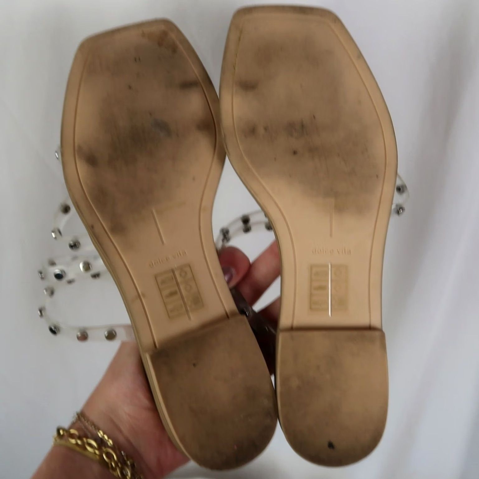 Dolce Vita Dolce Vita Izabel Studded Sandals Clear Vinyl Straps Snake Print Sandal Womens 9 Cream Slip-On Casual Flat Spring Summer Size US 9 / IT 39 - 4 Thumbnail