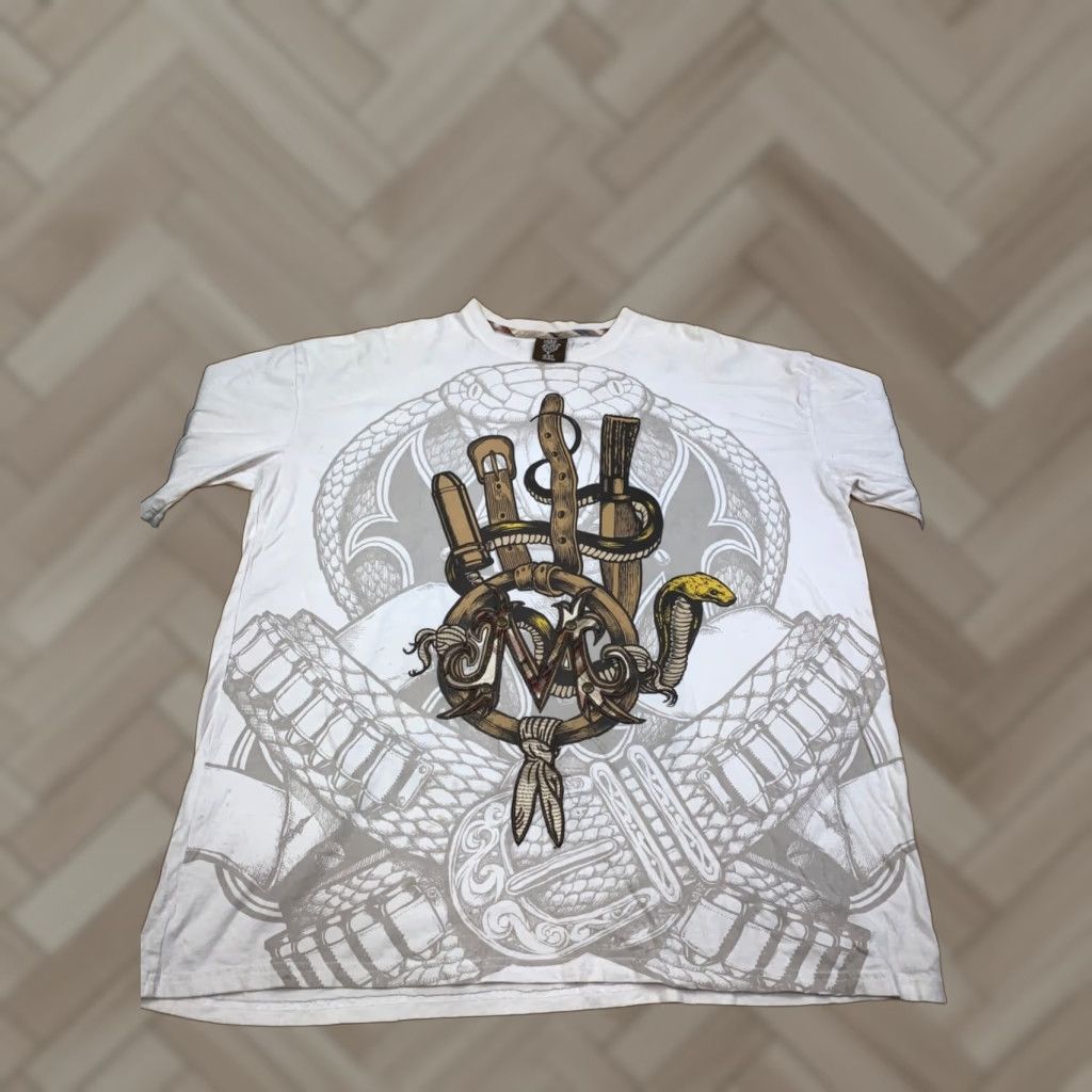 VINTAGE Miskeen Shirt Mens 3XL White Cobra Cowboy Western Y2K