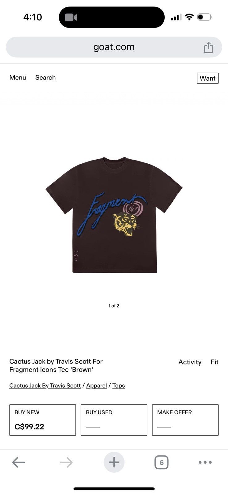 Fragment Design × Travis Scott Cactus Jack by Travis Scott For Fragment Icons Tee 'Brown' Size US XL / EU 56 / 4 - 1 Thumbnail
