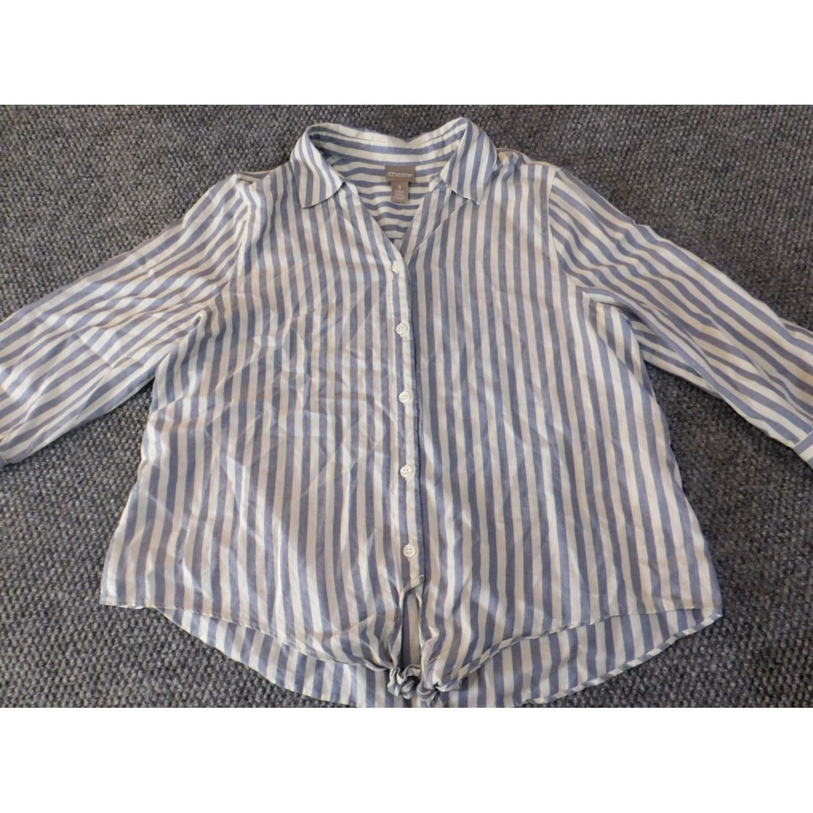 Vintage Chicos Button-Up Shirt Womens 1 Blue Striped Lyocell Long Sleeve Collared Casual Designer Classic Oversized Regular Size XS / US 0-2 / IT 36-38 - 4 Thumbnail