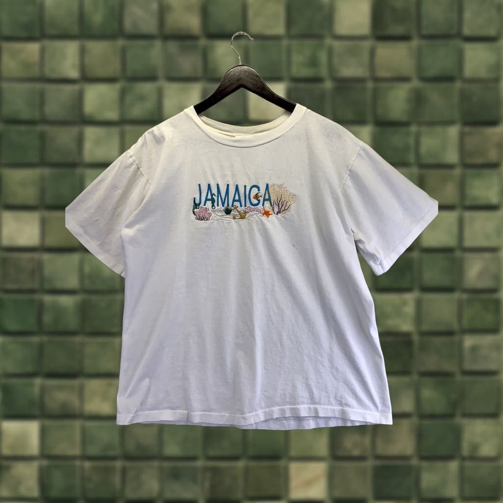 Vintage VINTAGE 1990s Jamaica T Shirt Womens L-6493 Embroidered Single Stitch White Shirt Size L / US 10 / IT 46 - 1 Thumbnail