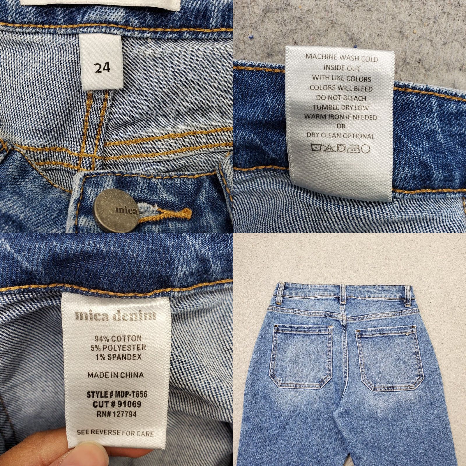 Vintage Mica Jeans Womens Size 24 Blue Flat Front High Waisted Straight Leg Den​im - Los Angeles - 5-Pocket - Regular Fit Size 42" / US 20 - 8 Thumbnail
