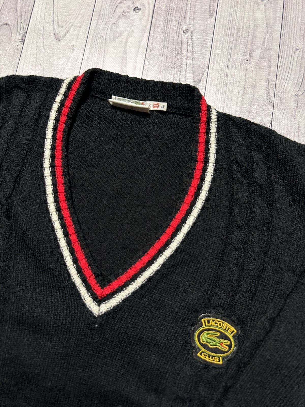 Lacoste × Vintage Vintage Lacoste sweater V-Neck knitted logo size XL rare Size US XL / EU 56 / 4 - 3 Thumbnail