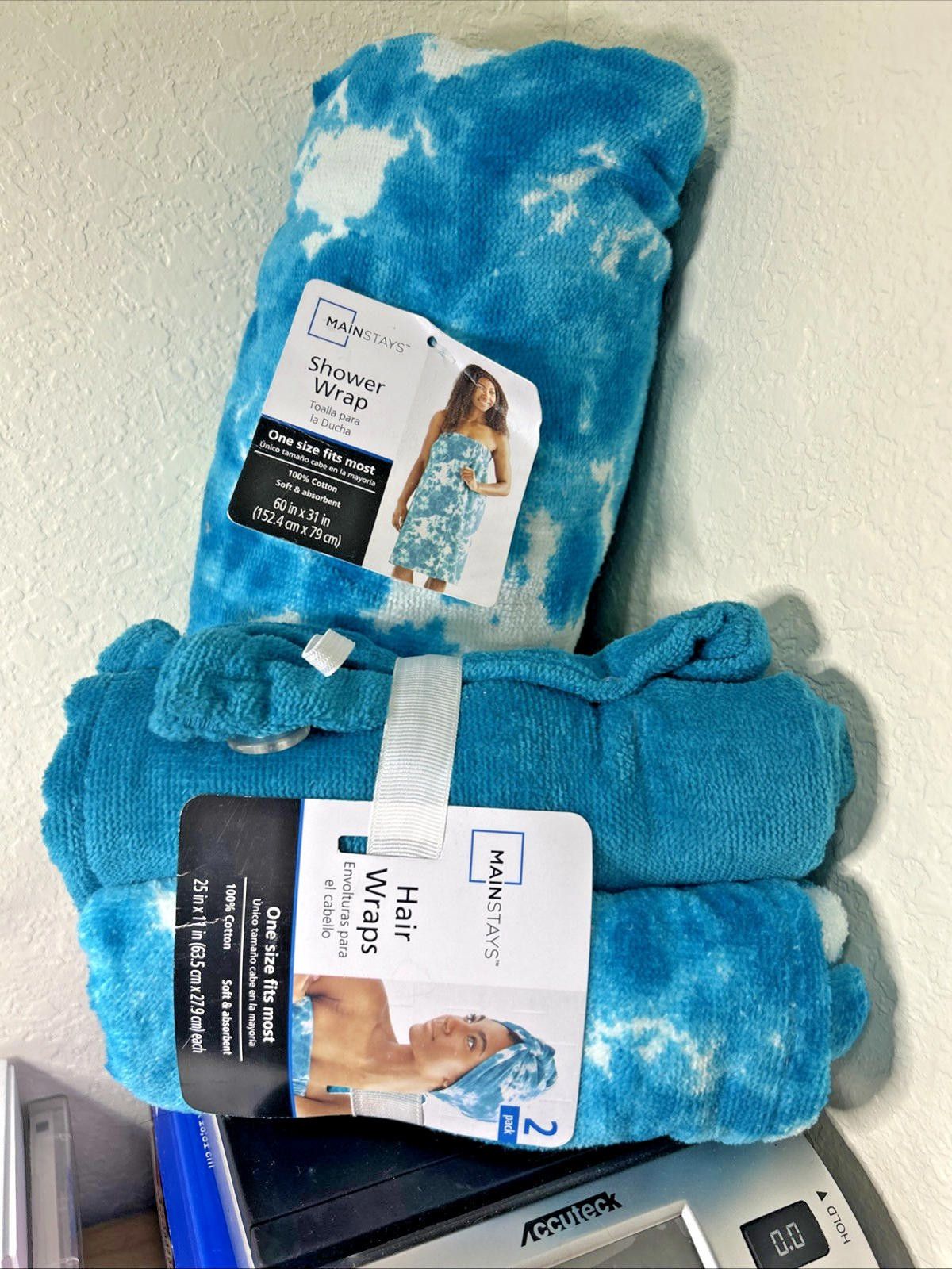 Designer Shower Wrap 60"X31" W/MATCH Hair Wraps Dye Blue 11”X25” 2PCK Size ONE SIZE - 2 Thumbnail
