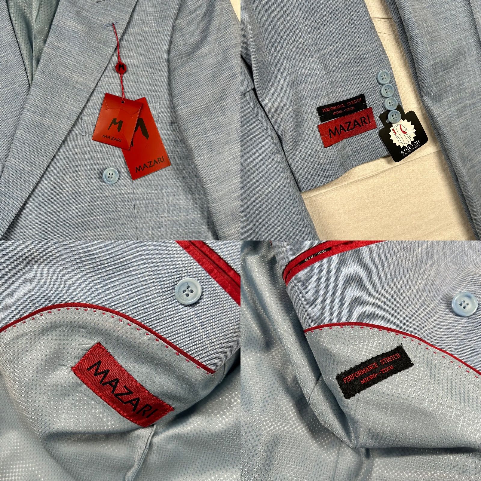 Vintage Mazari Suit Men 42R 36W Peak Lapel Performance Stretch Powder Blue Double Breast 2 Piece Size 42R - 8 Thumbnail
