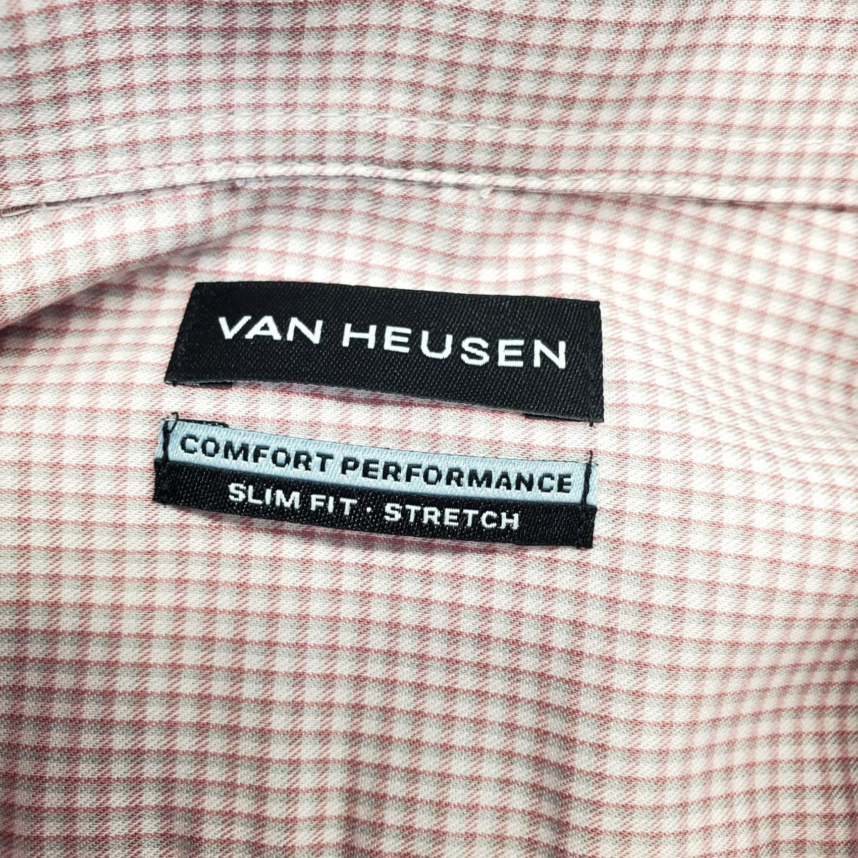 Van Heusen Van Heusen Dress Shirt Mens XL Pink Gingham Comfort Performance Slim Button-Up Shirt Mens XL Pink Gingham Slim Fit Button-Up Size 46R - 6 Thumbnail