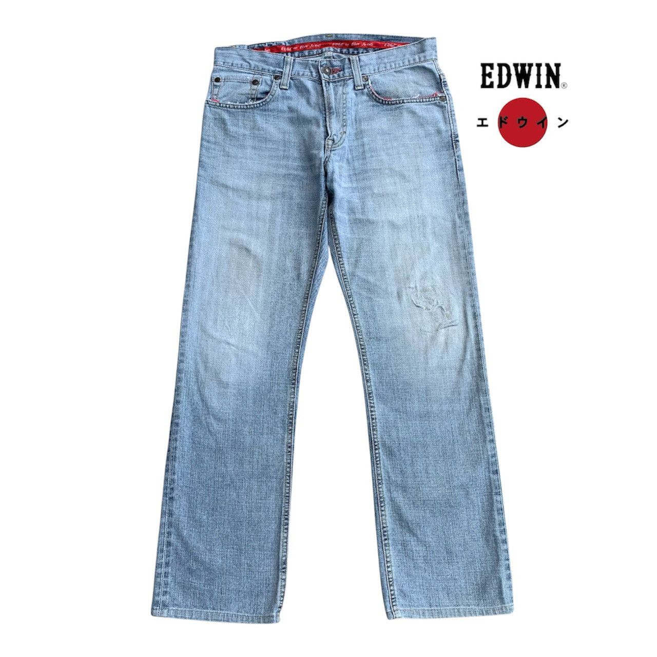 Japanese Brand Vintage 90s Era Japan Edwin Blue Washed Distressed Jeans W34 Size US 34 / EU 50 - 1 Thumbnail