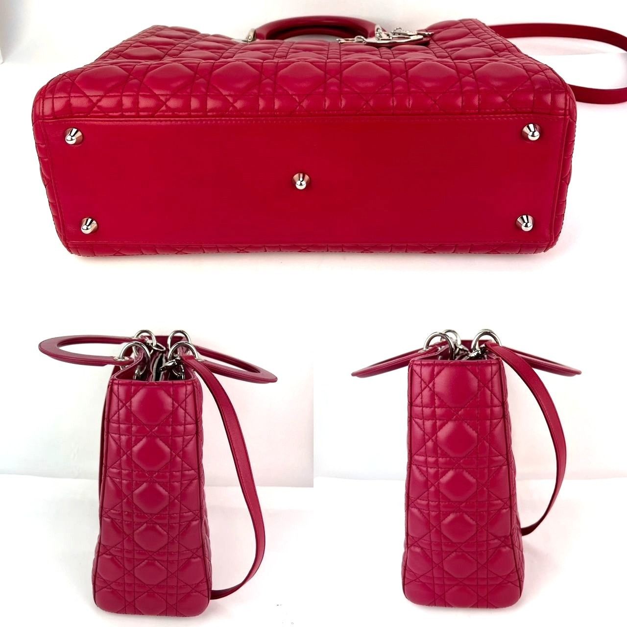 Dior Christian Dior Lambskin Cannage Large Red Lady Dior Shoulder Size ONE SIZE - 4 Thumbnail