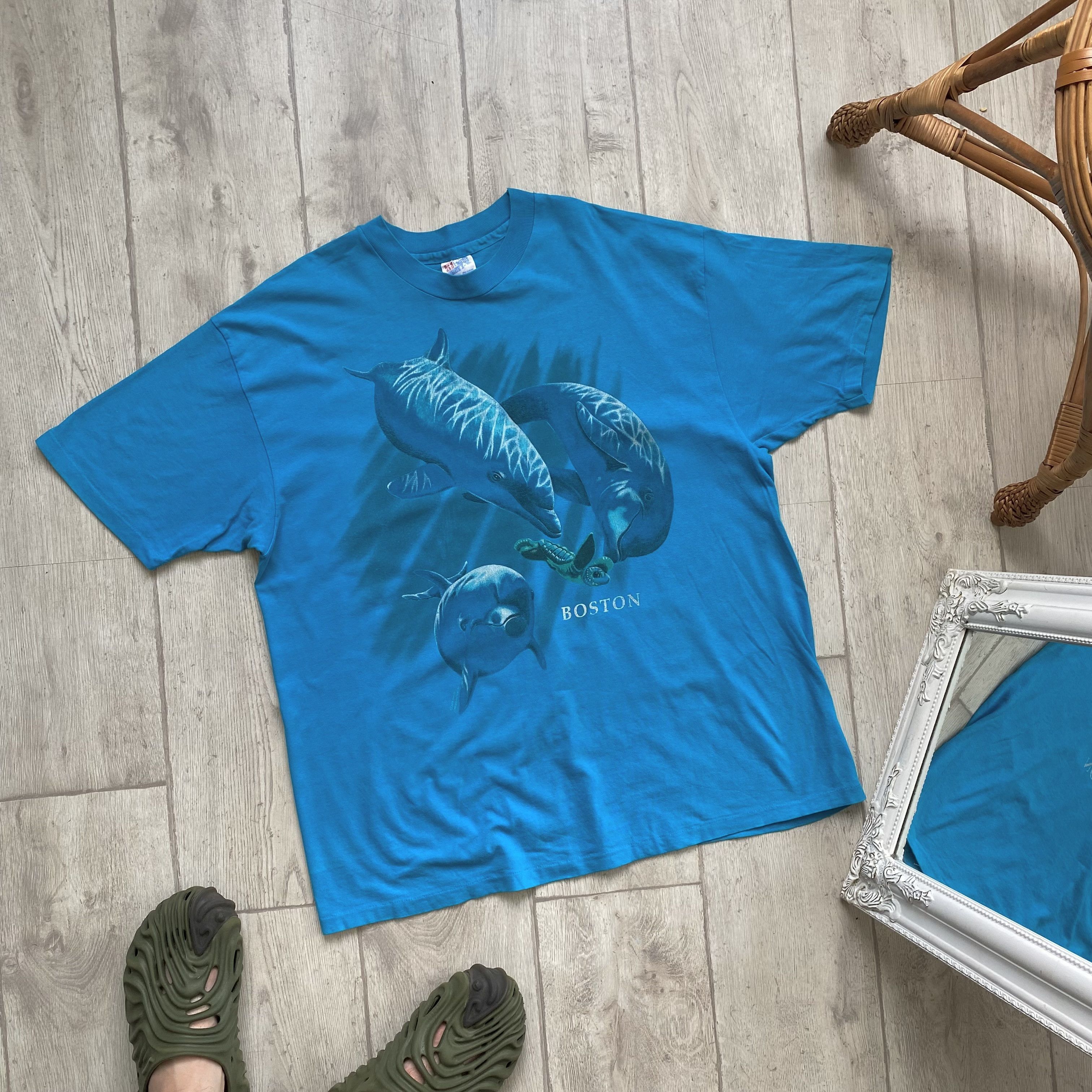 Hanes 🐬 Vintage 92s USA Boston Dolphins Logo tee Animal Harlequin Size US XL / EU 56 / 4 - 7 Thumbnail